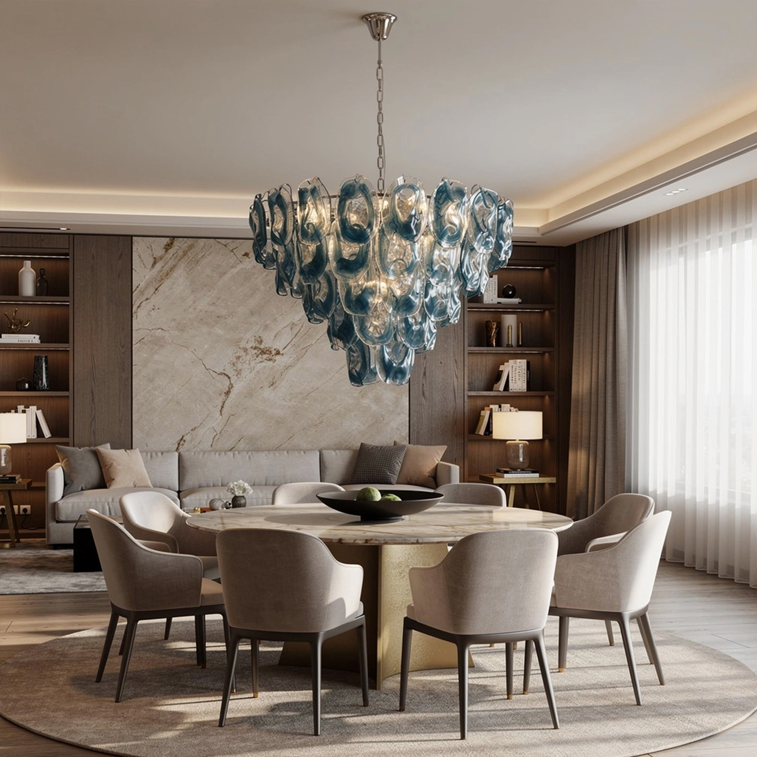 Murano-Style Sculpted Glass Link Cascade Chandelier