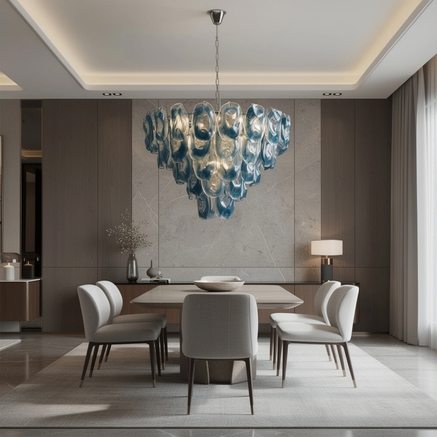 Murano-Style Sculpted Glass Link Cascade Chandelier