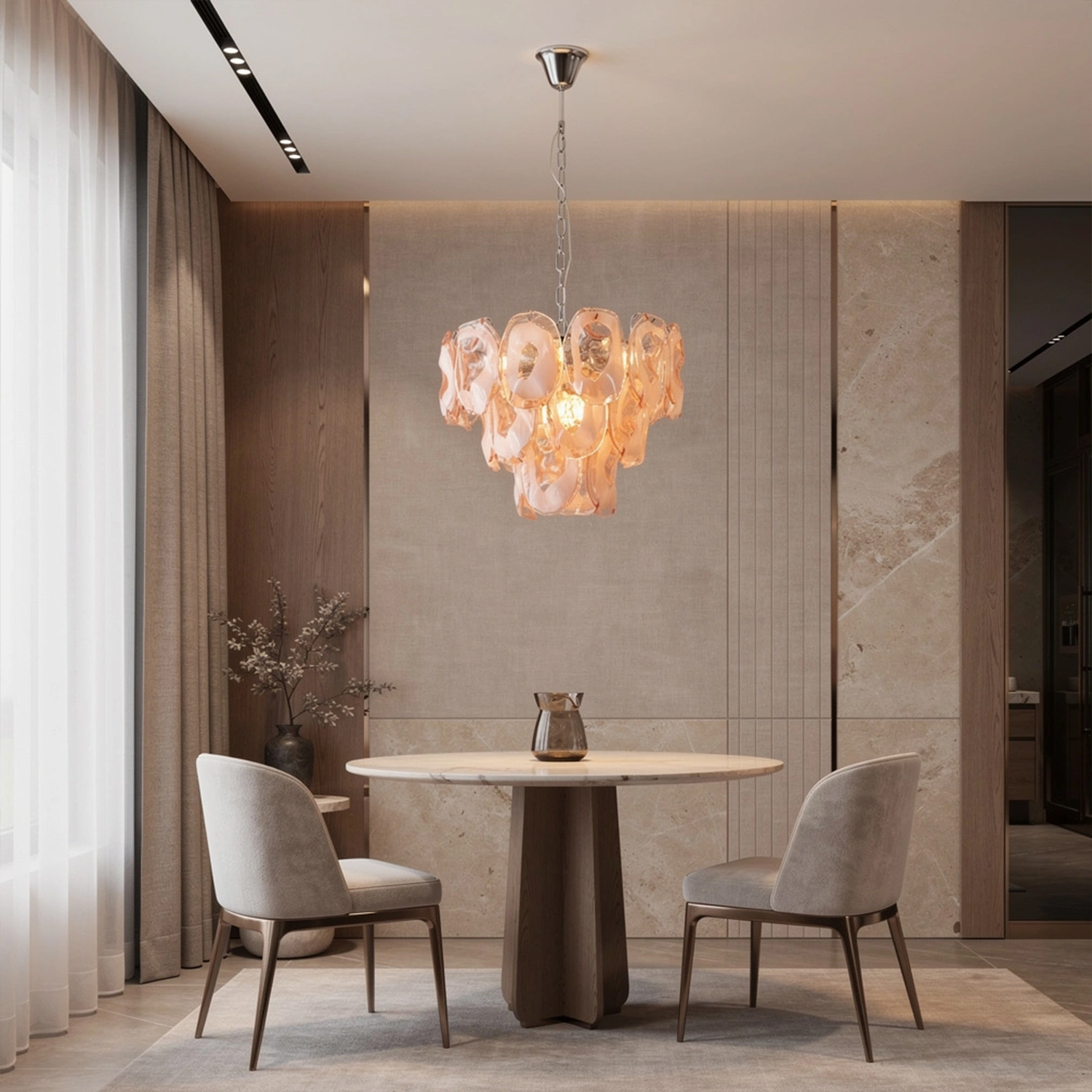 Murano-Style Sculpted Glass Link Cascade Chandelier