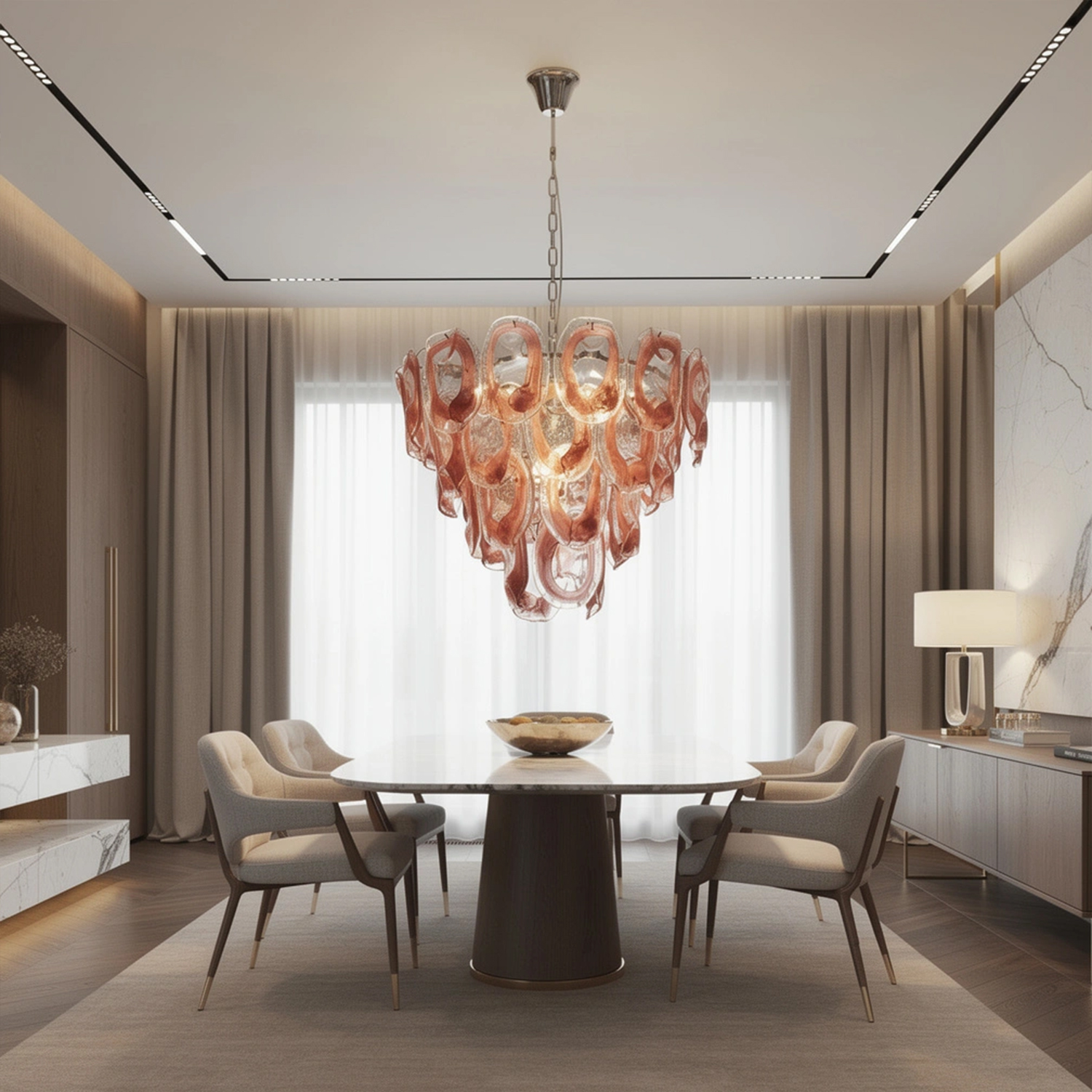 Murano-Style Sculpted Glass Link Cascade Chandelier