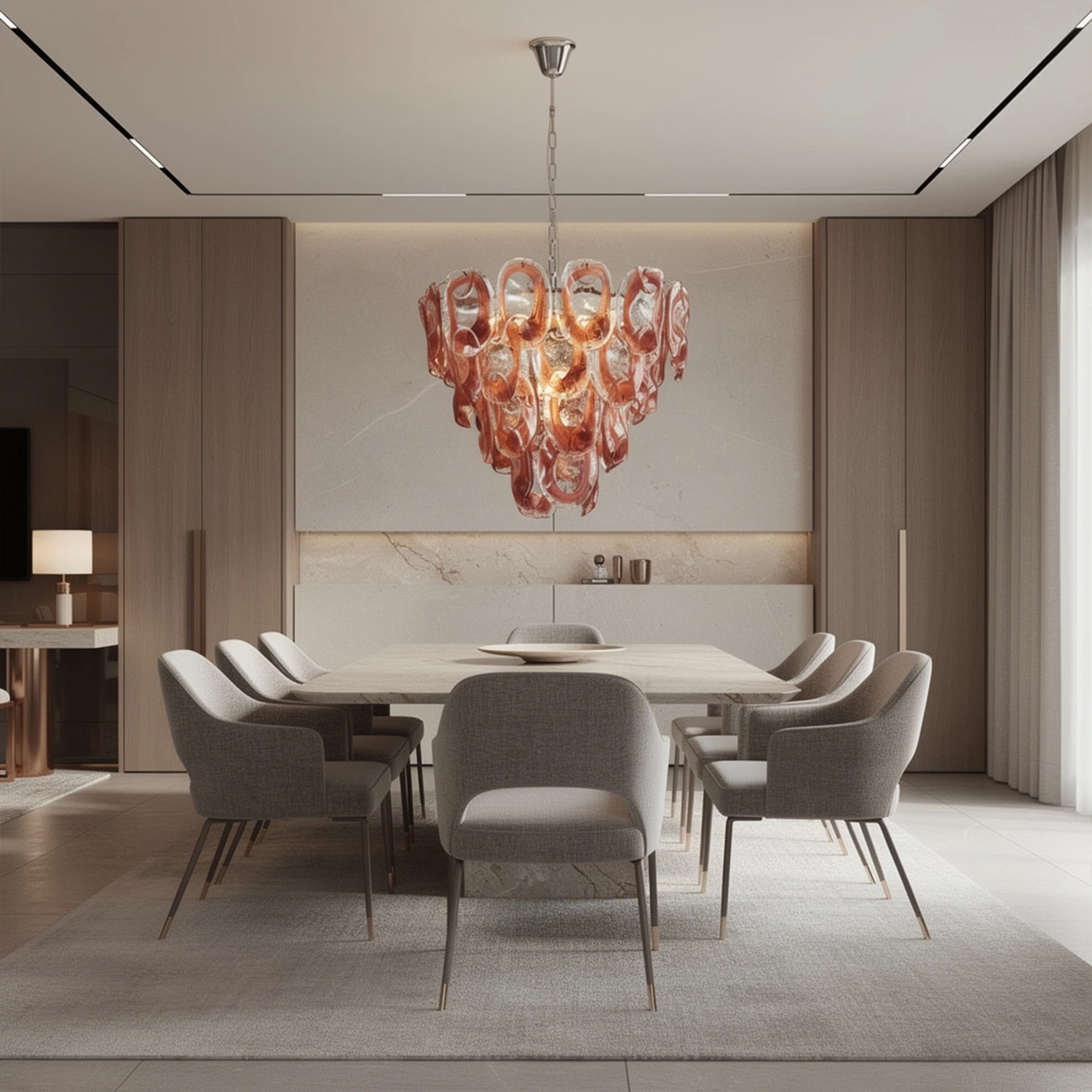 Murano-Style Sculpted Glass Link Cascade Chandelier