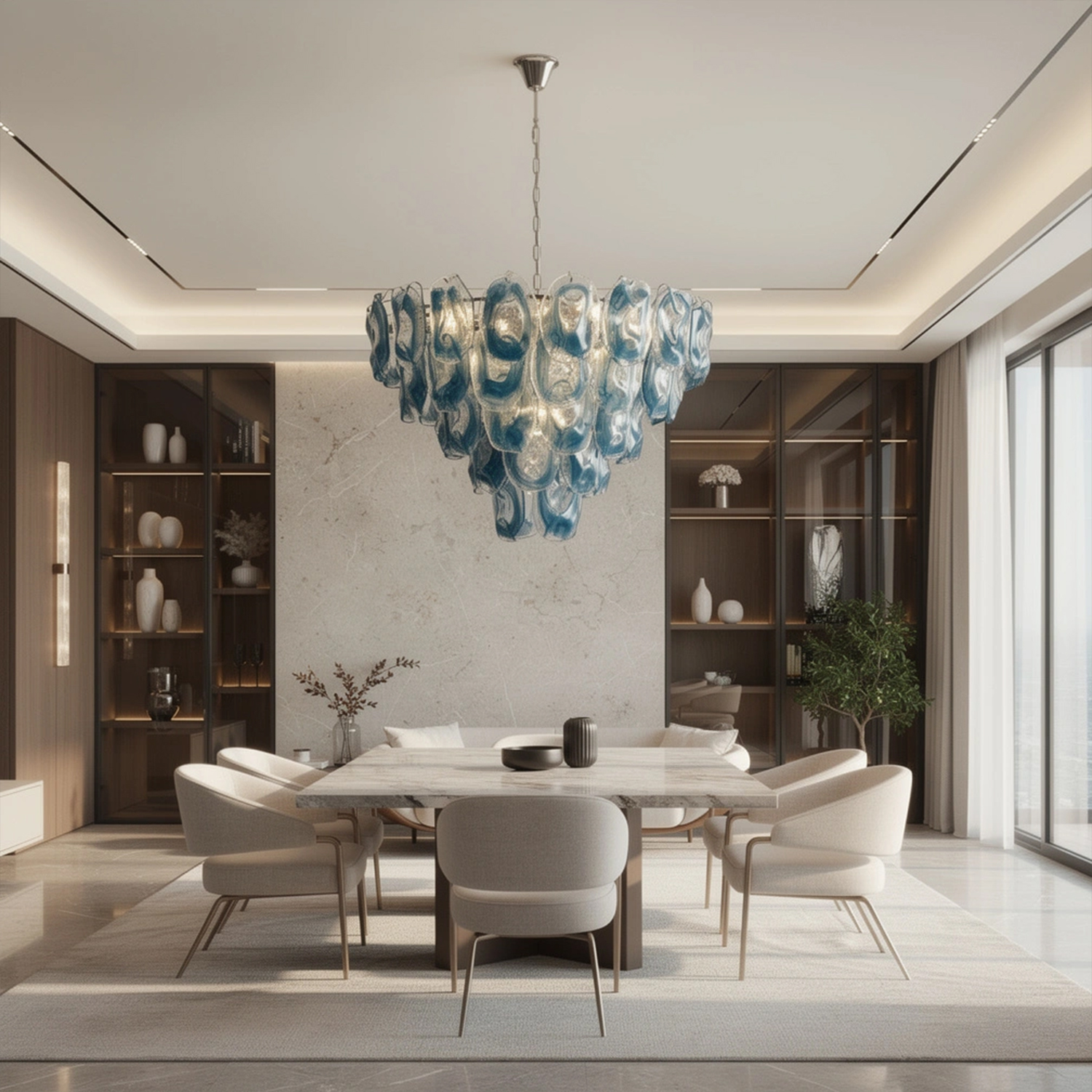 Murano-Style Sculpted Glass Link Cascade Chandelier