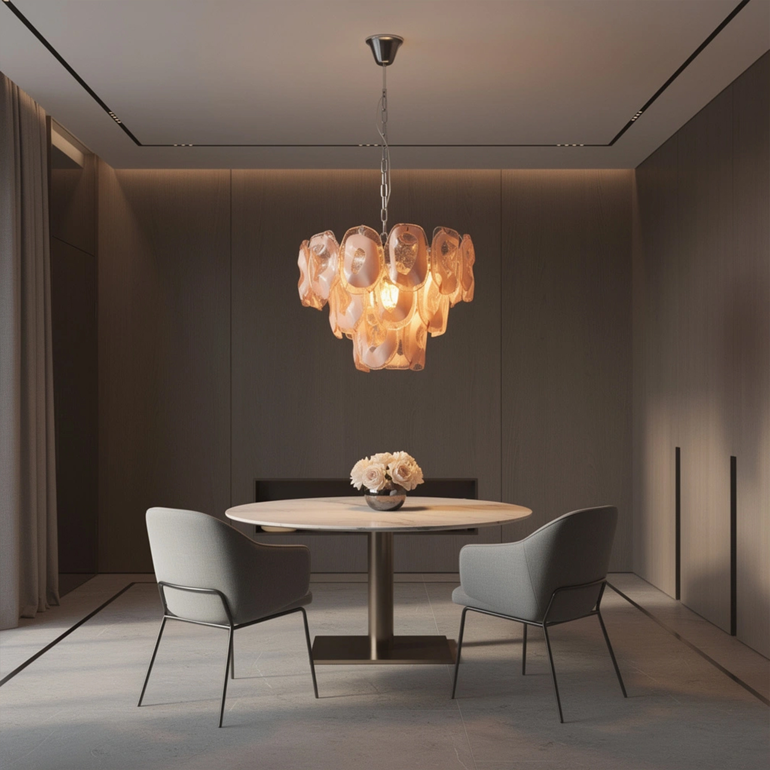 Murano-Style Sculpted Glass Link Cascade Chandelier