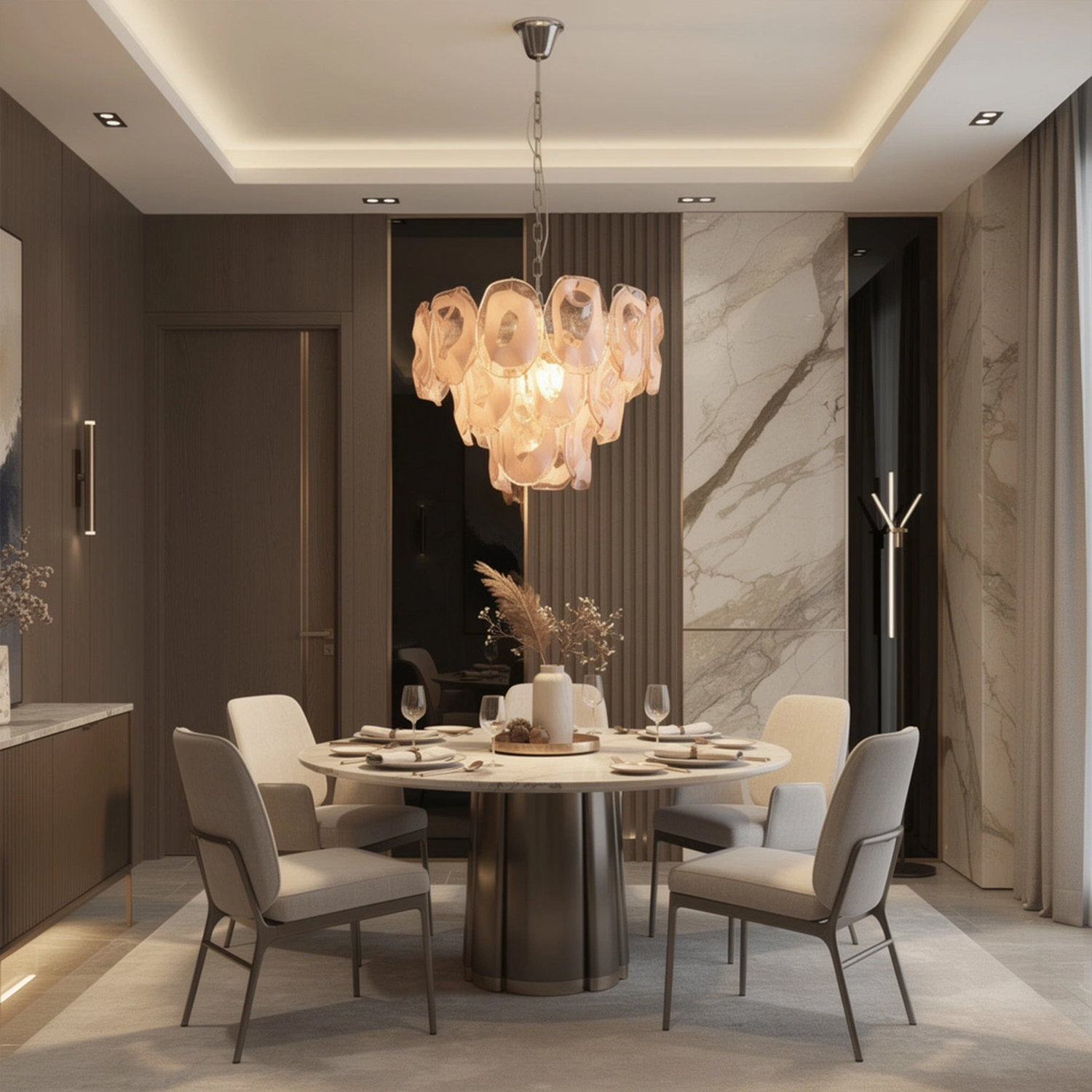 Murano-Style Sculpted Glass Link Cascade Chandelier
