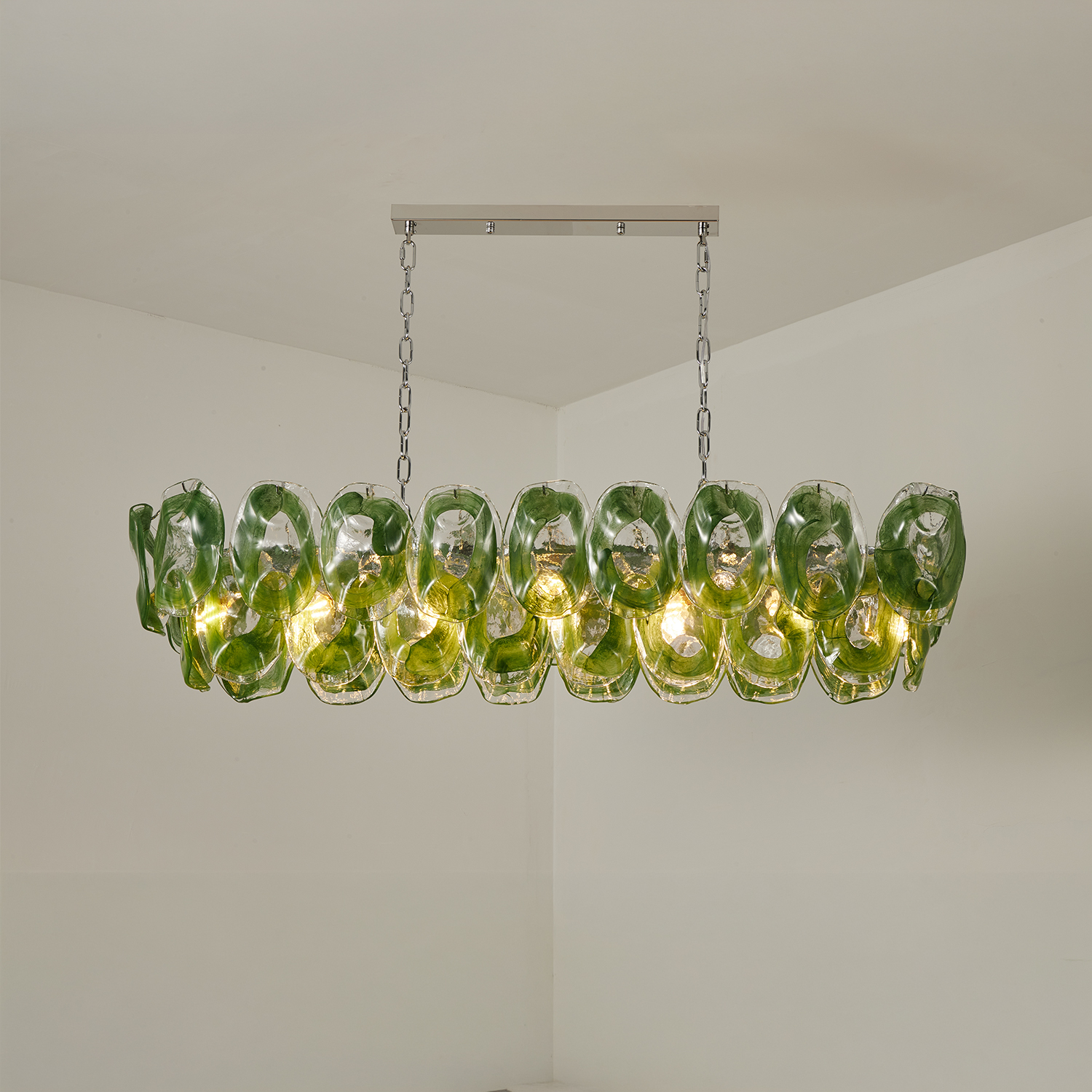Murano-Style Sculpted Glass Link Cascade Linear Chandelier
