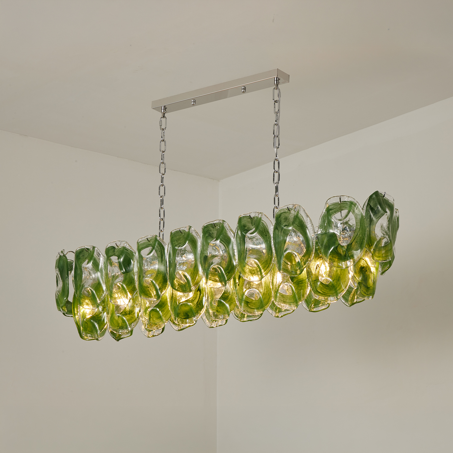 Murano-Style Sculpted Glass Link Cascade Linear Chandelier