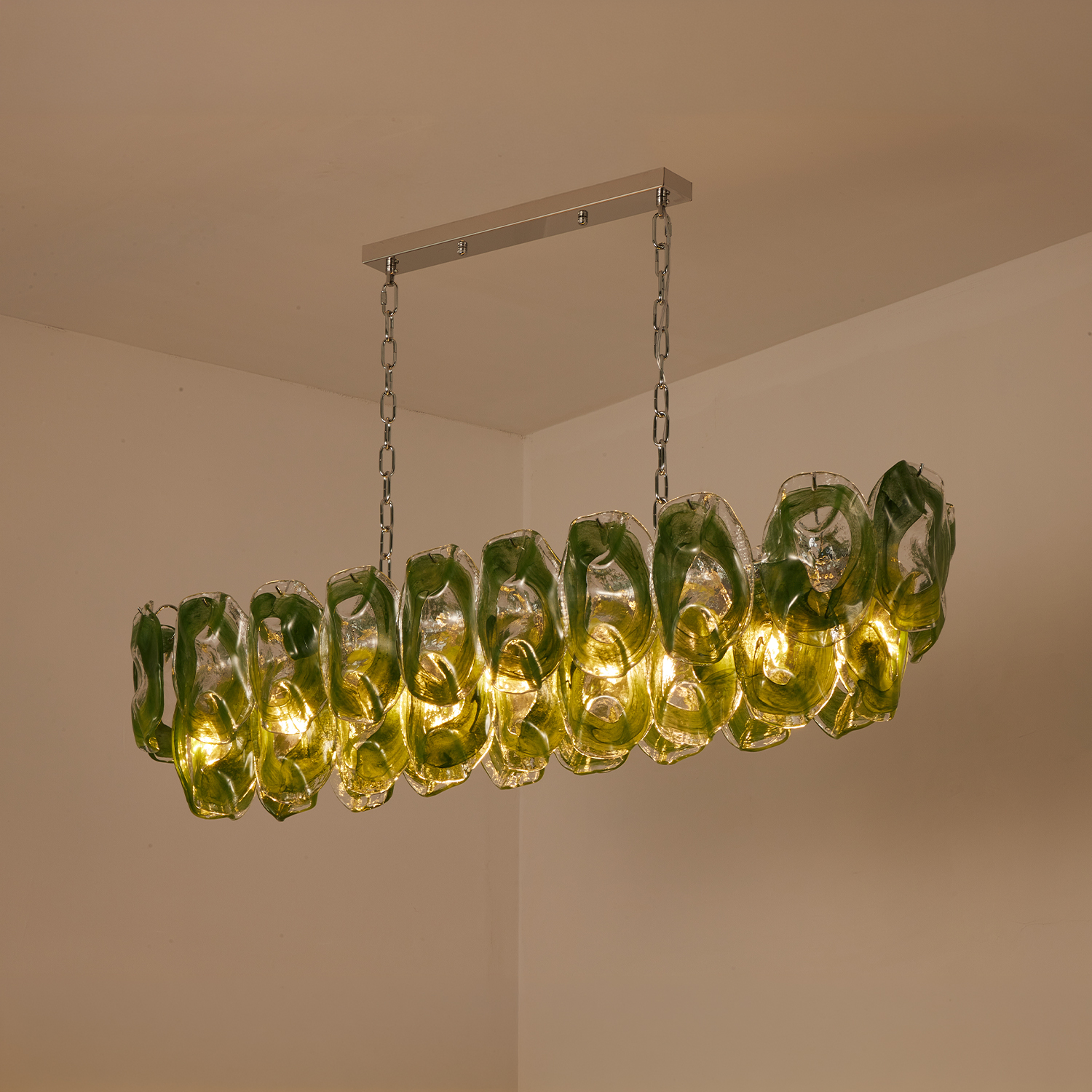 Murano-Style Sculpted Glass Link Cascade Linear Chandelier