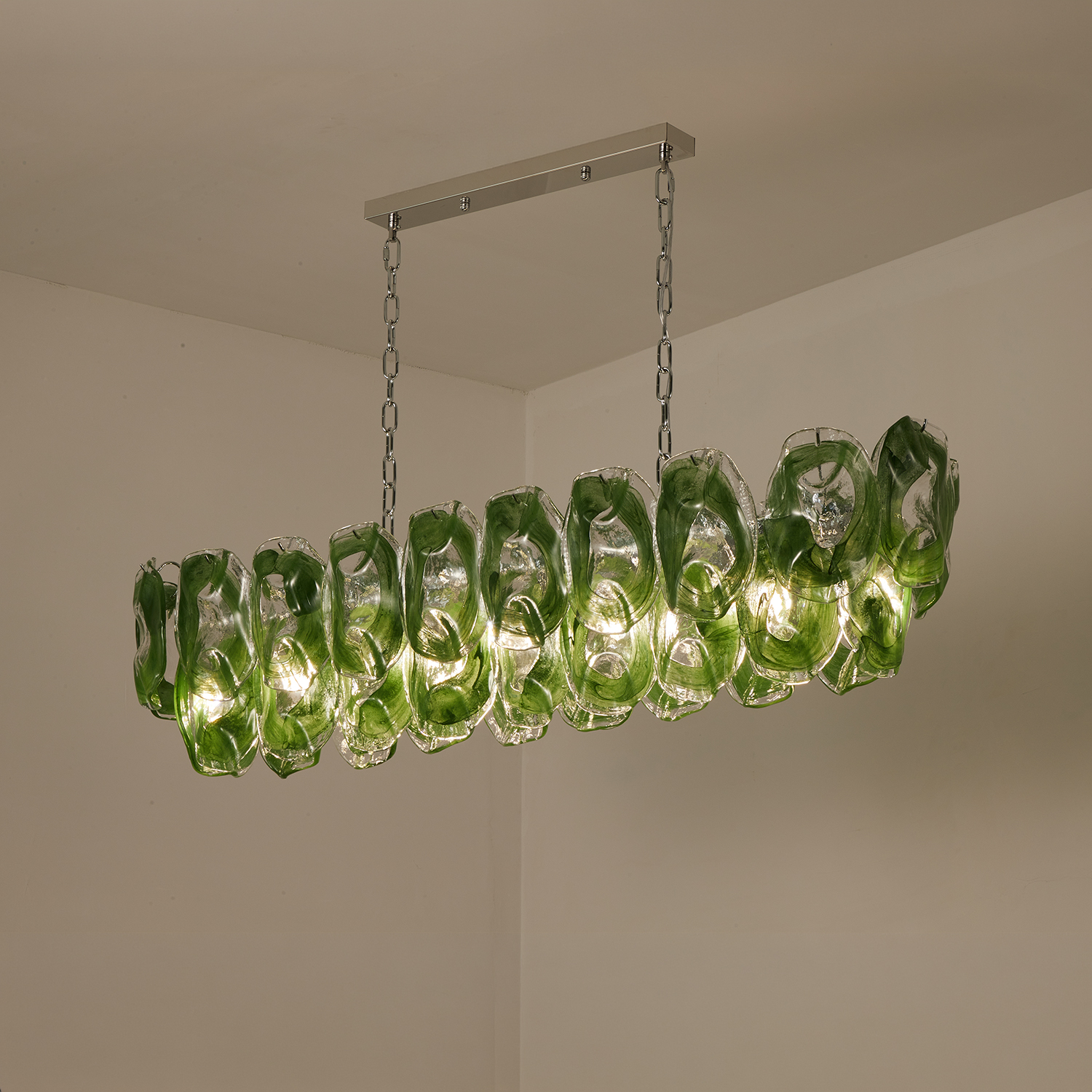 Murano-Style Sculpted Glass Link Cascade Linear Chandelier