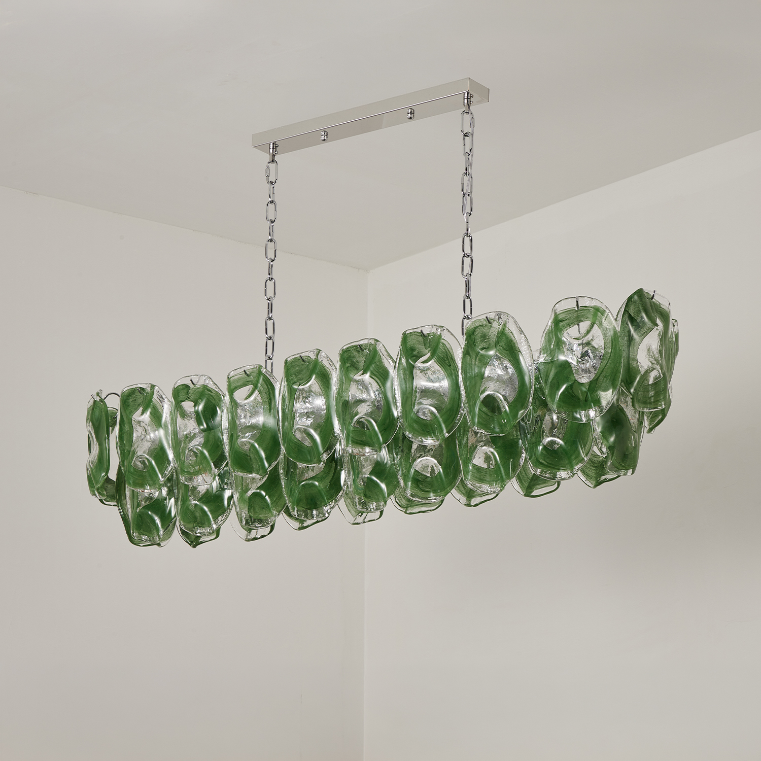 Murano-Style Sculpted Glass Link Cascade Linear Chandelier