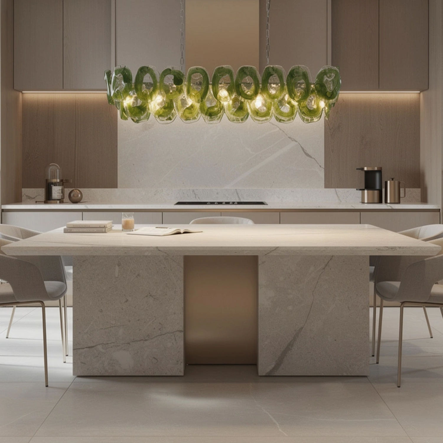 Murano-Style Sculpted Glass Link Cascade Linear Chandelier