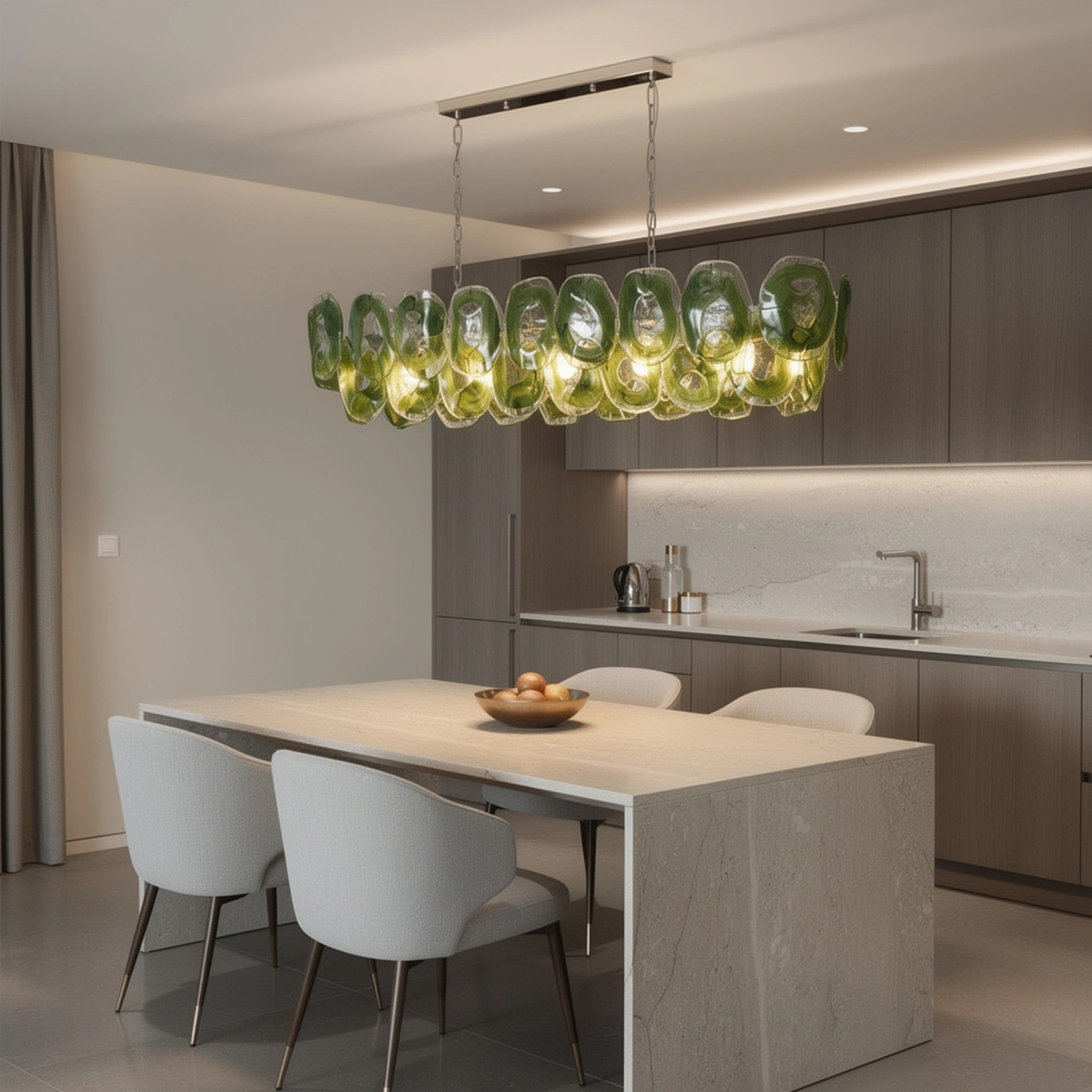 Murano-Style Sculpted Glass Link Cascade Linear Chandelier