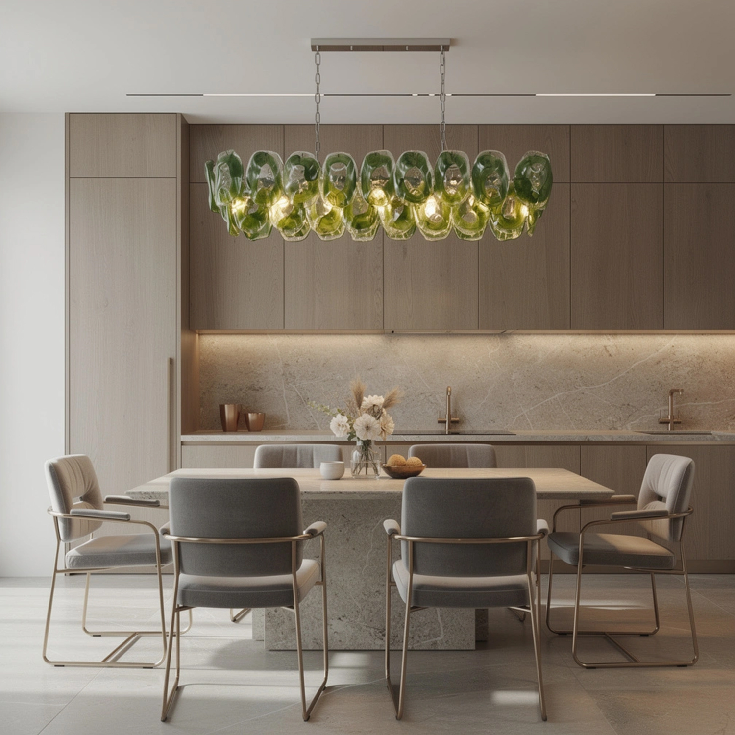 Murano-Style Sculpted Glass Link Cascade Linear Chandelier