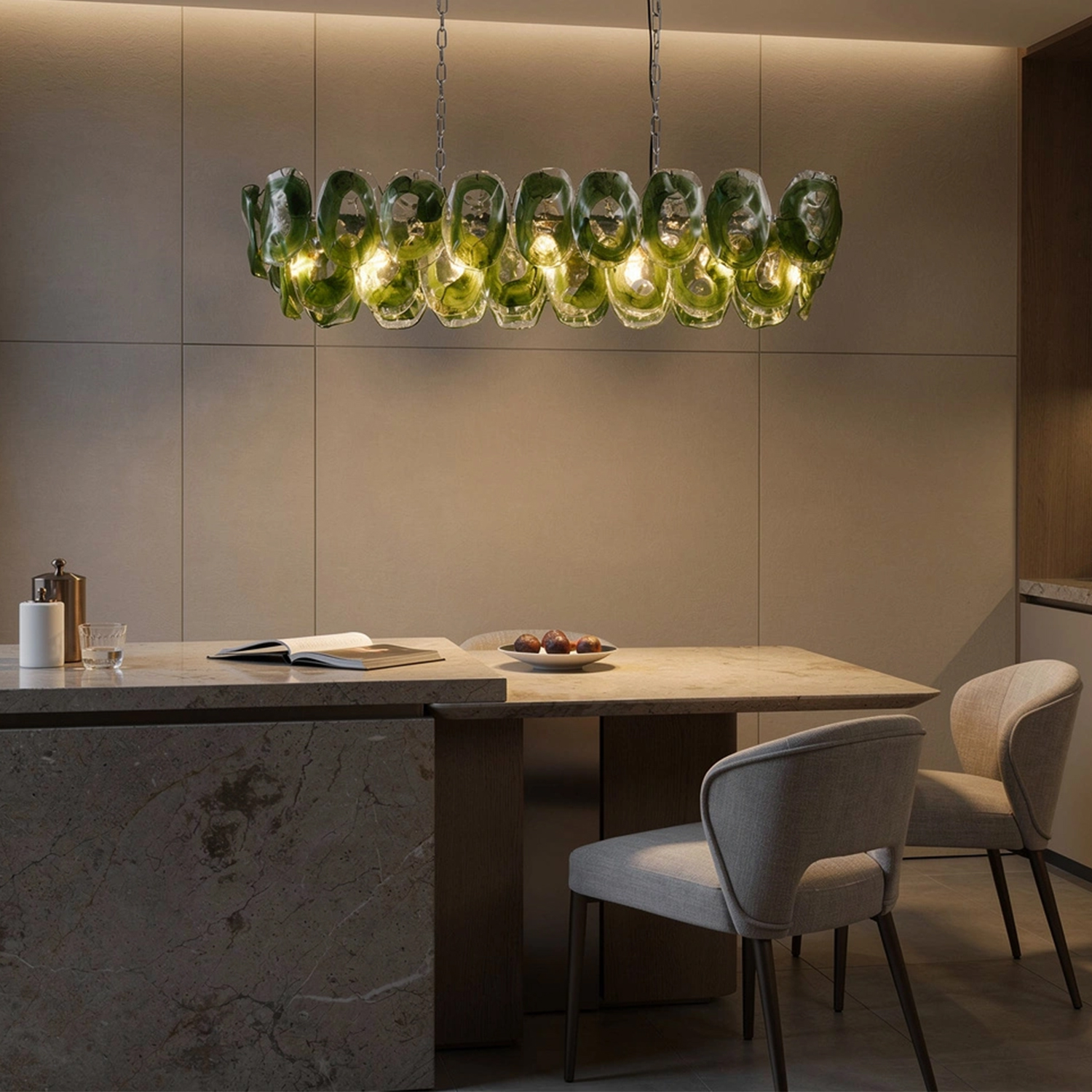 Murano-Style Sculpted Glass Link Cascade Linear Chandelier