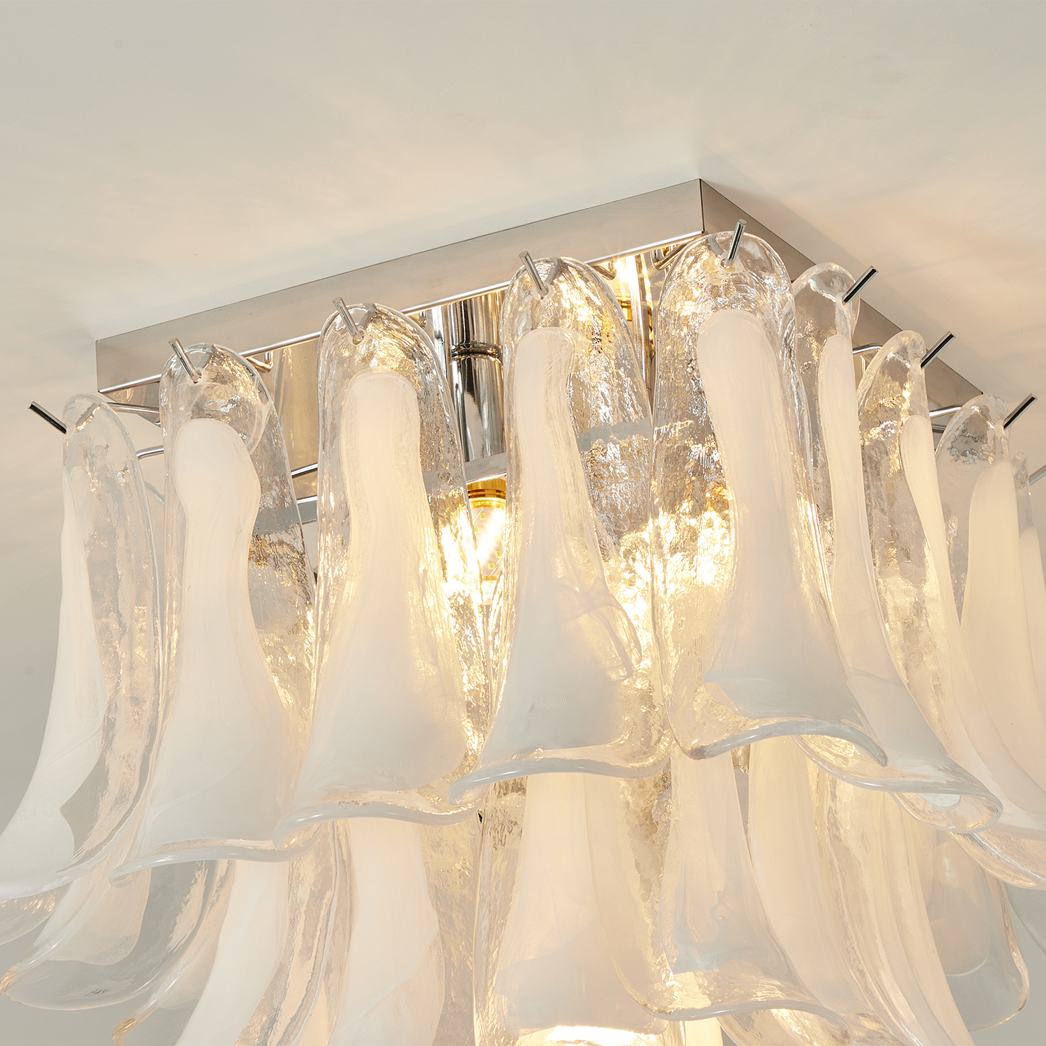 Murano Style White Floral Glass Chandelier