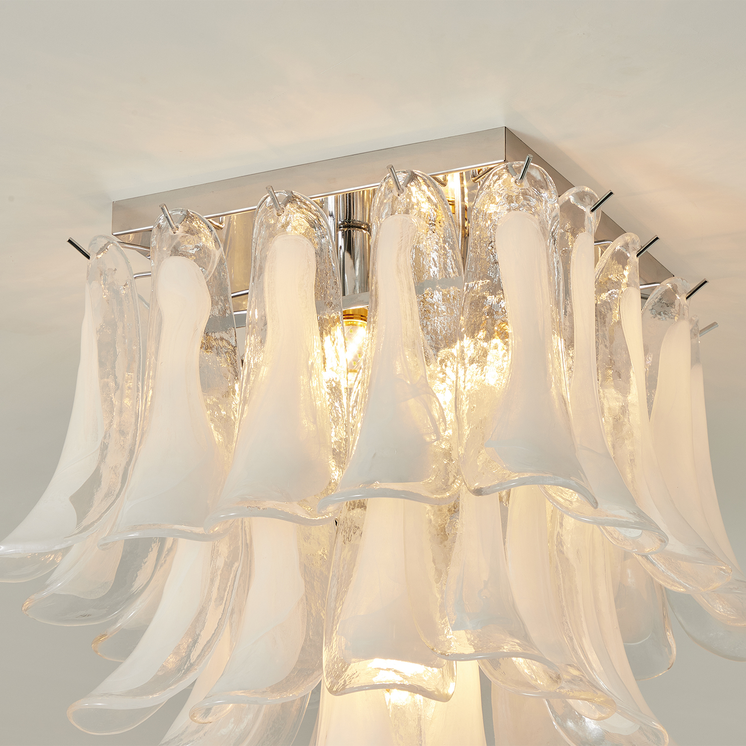 Murano Style White Floral Glass Chandelier
