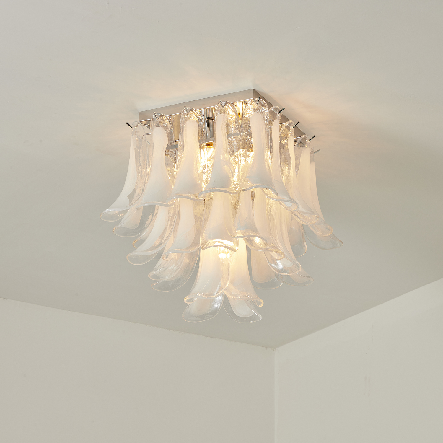 Murano Style White Floral Glass Chandelier