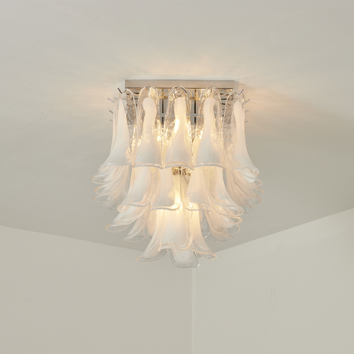 Murano Style White Floral Glass Chandelier