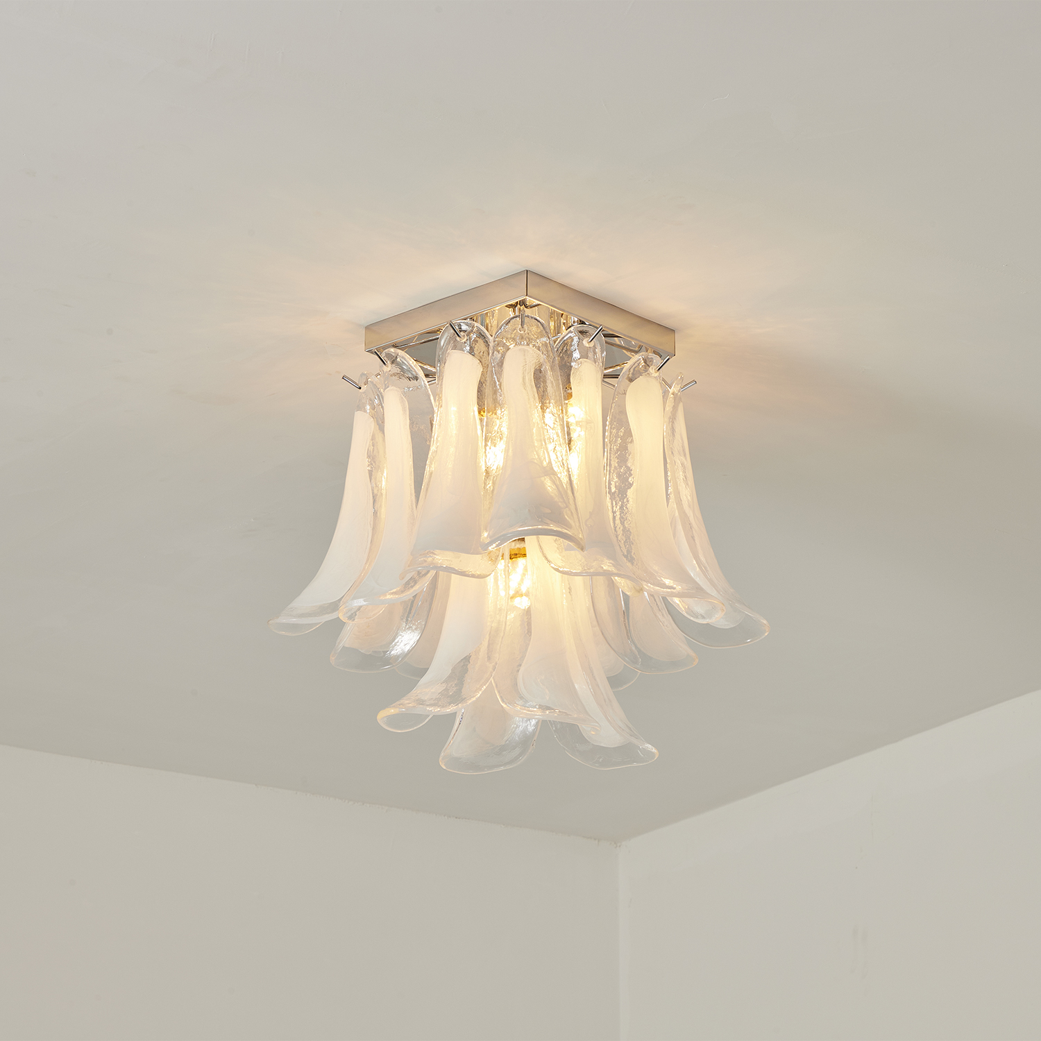 Murano Style White Floral Glass Chandelier
