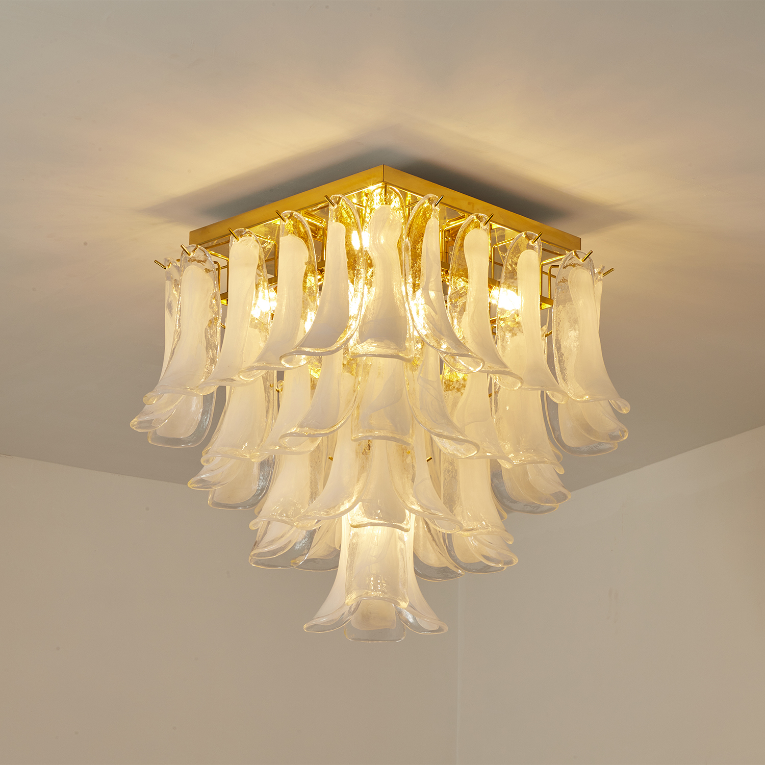 Murano Style White Floral Glass Chandelier