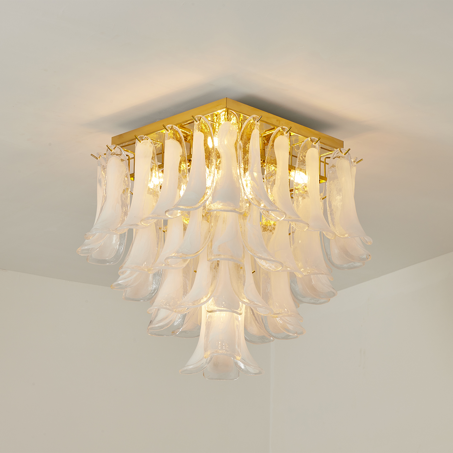 Murano Style White Floral Glass Chandelier