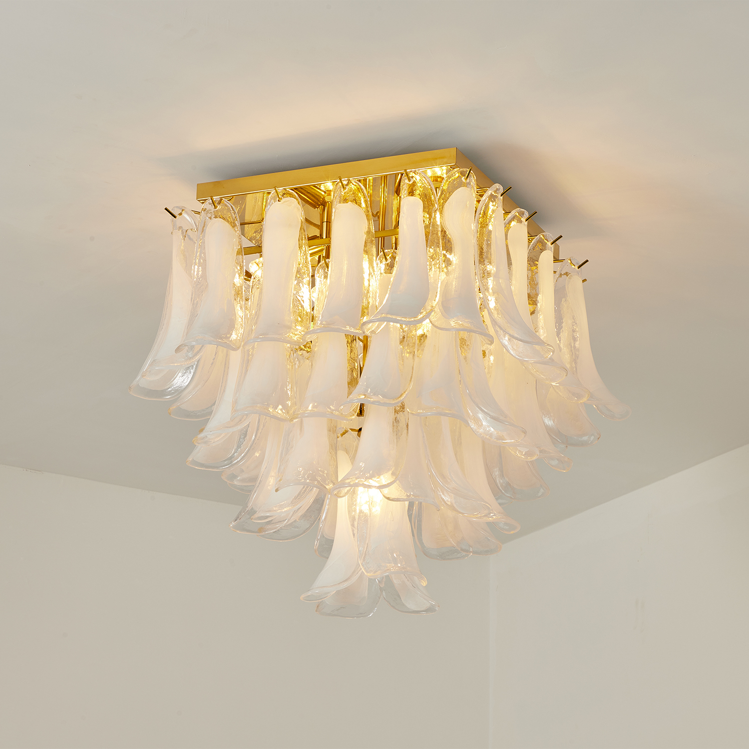 Murano Style White Floral Glass Chandelier