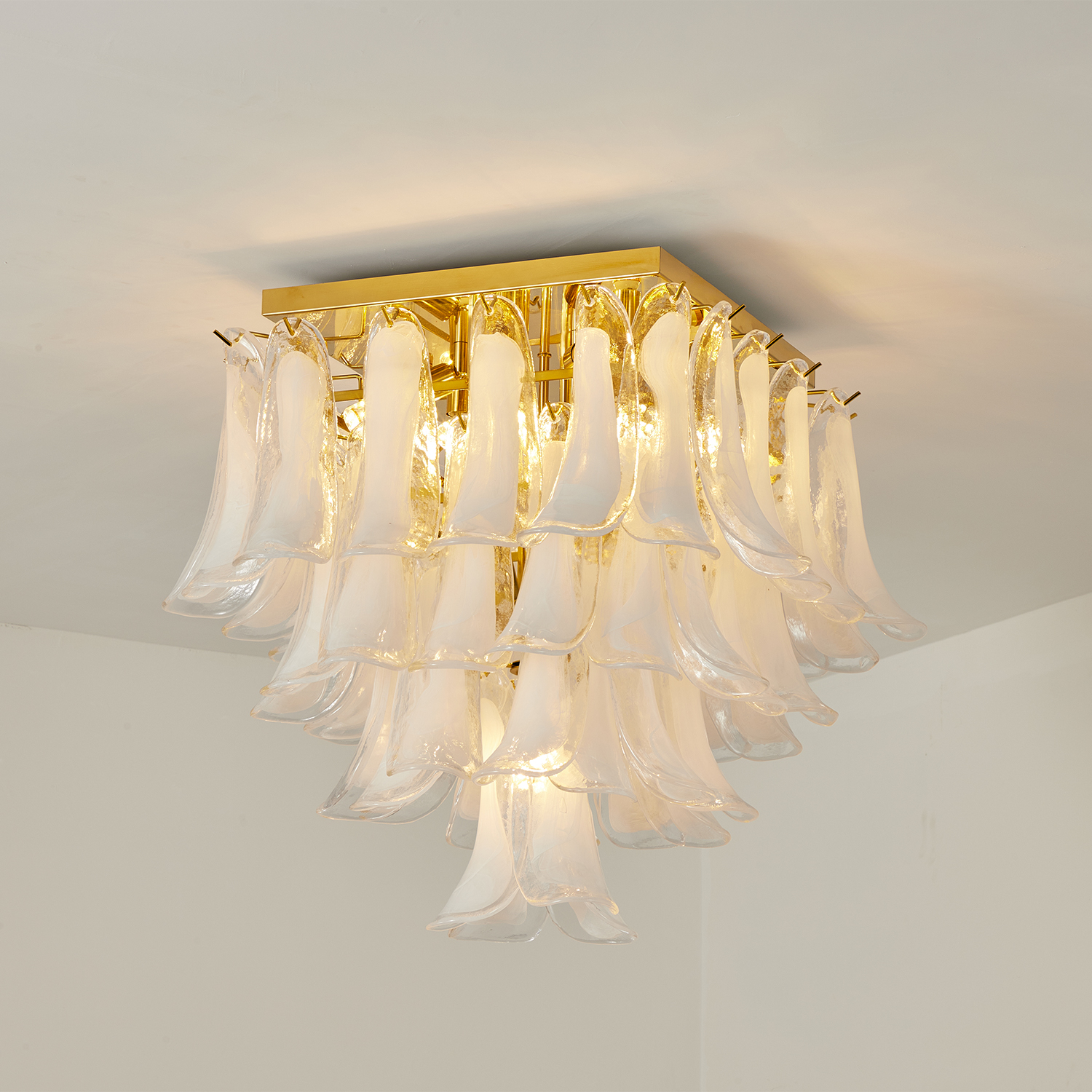 Murano Style White Floral Glass Chandelier
