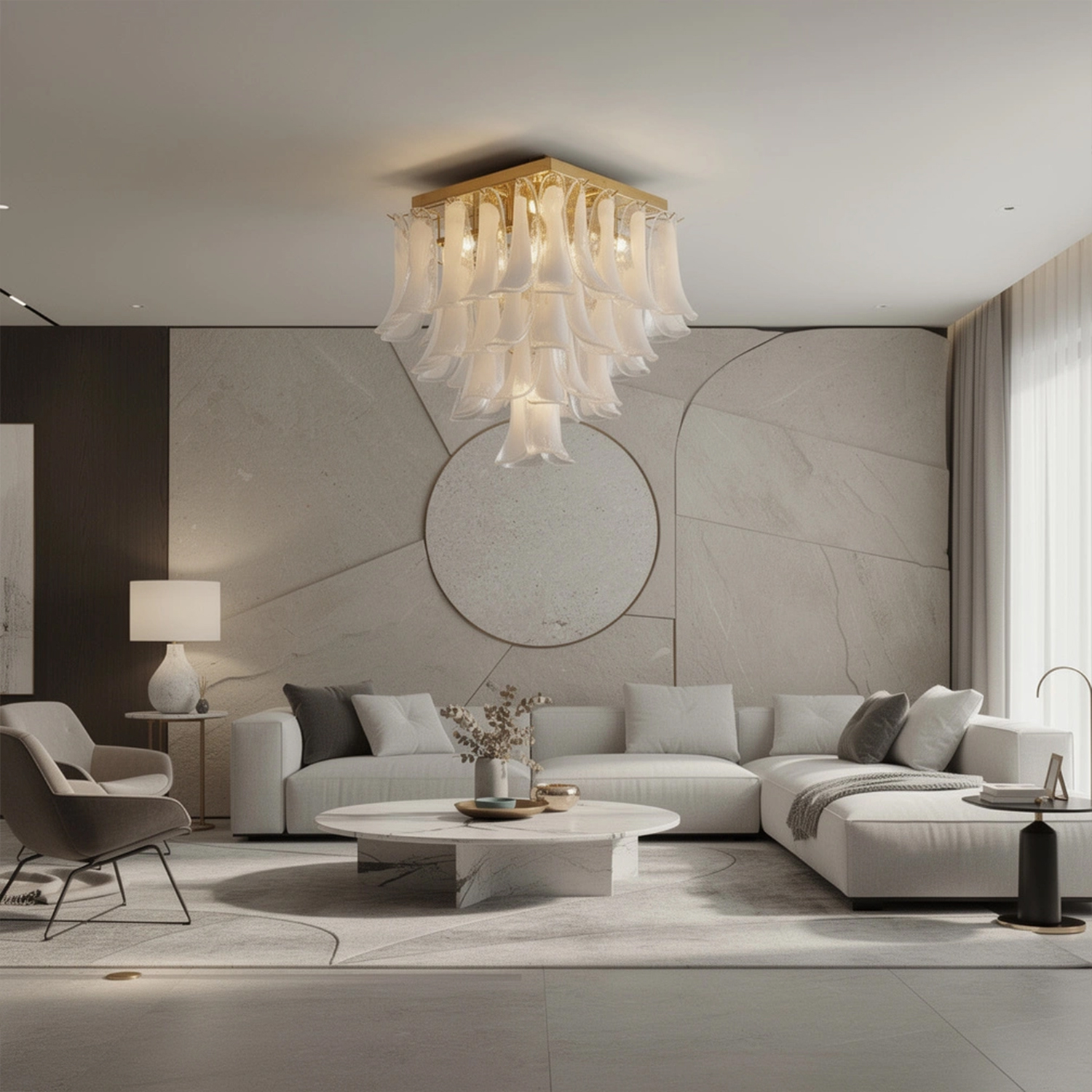 Murano Style White Floral Glass Chandelier