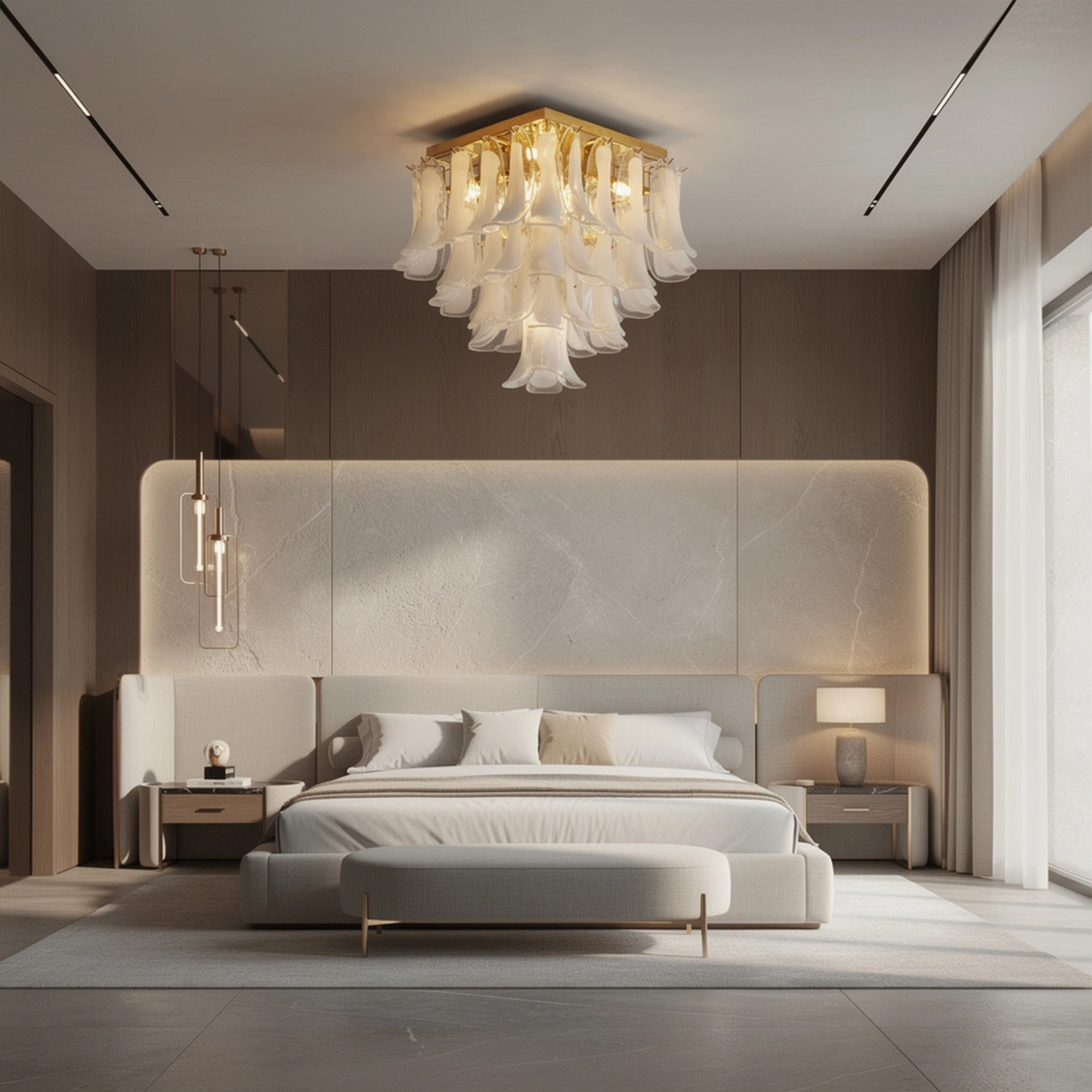 Murano Style White Floral Glass Chandelier