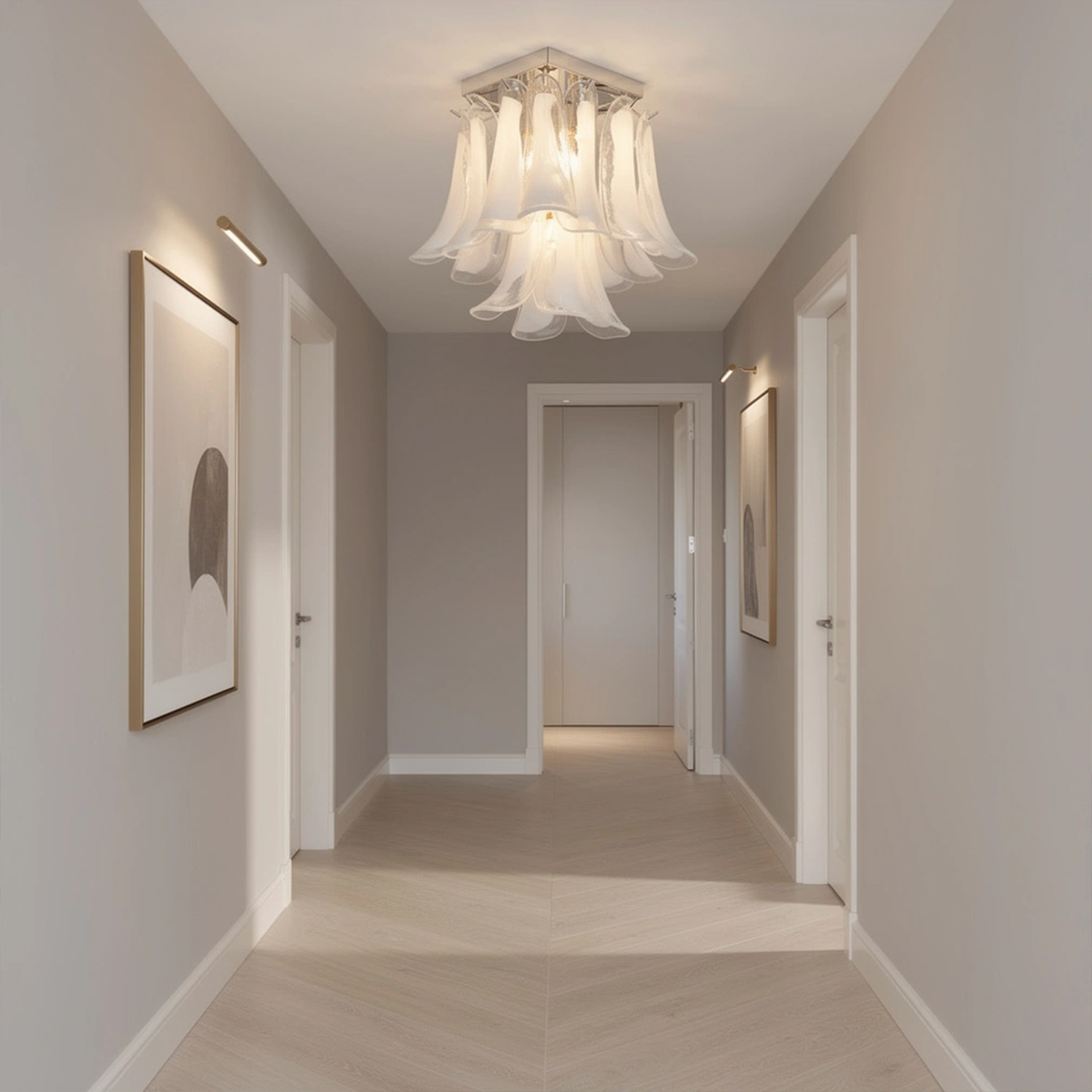 Murano Style White Floral Glass Chandelier