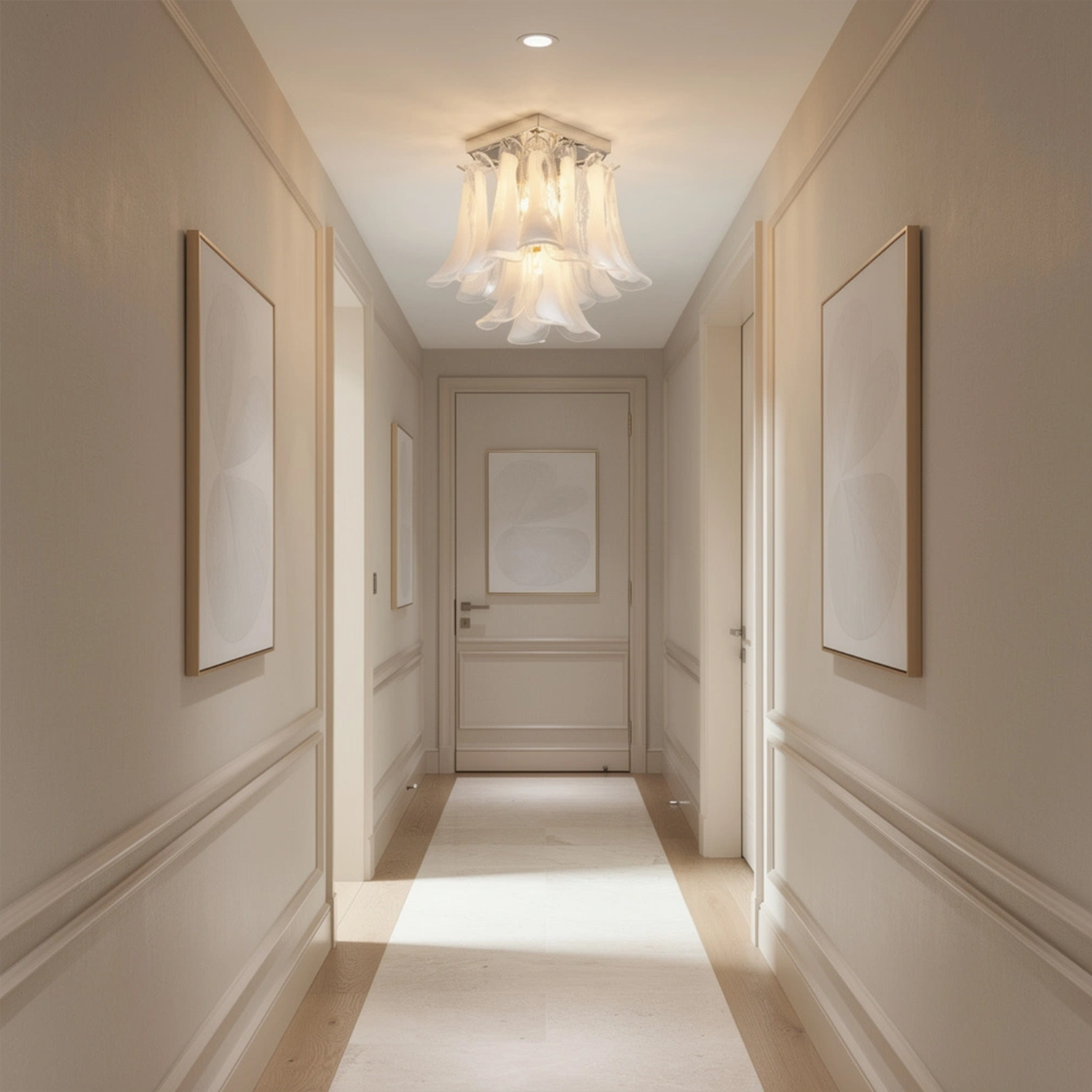 Murano Style White Floral Glass Chandelier