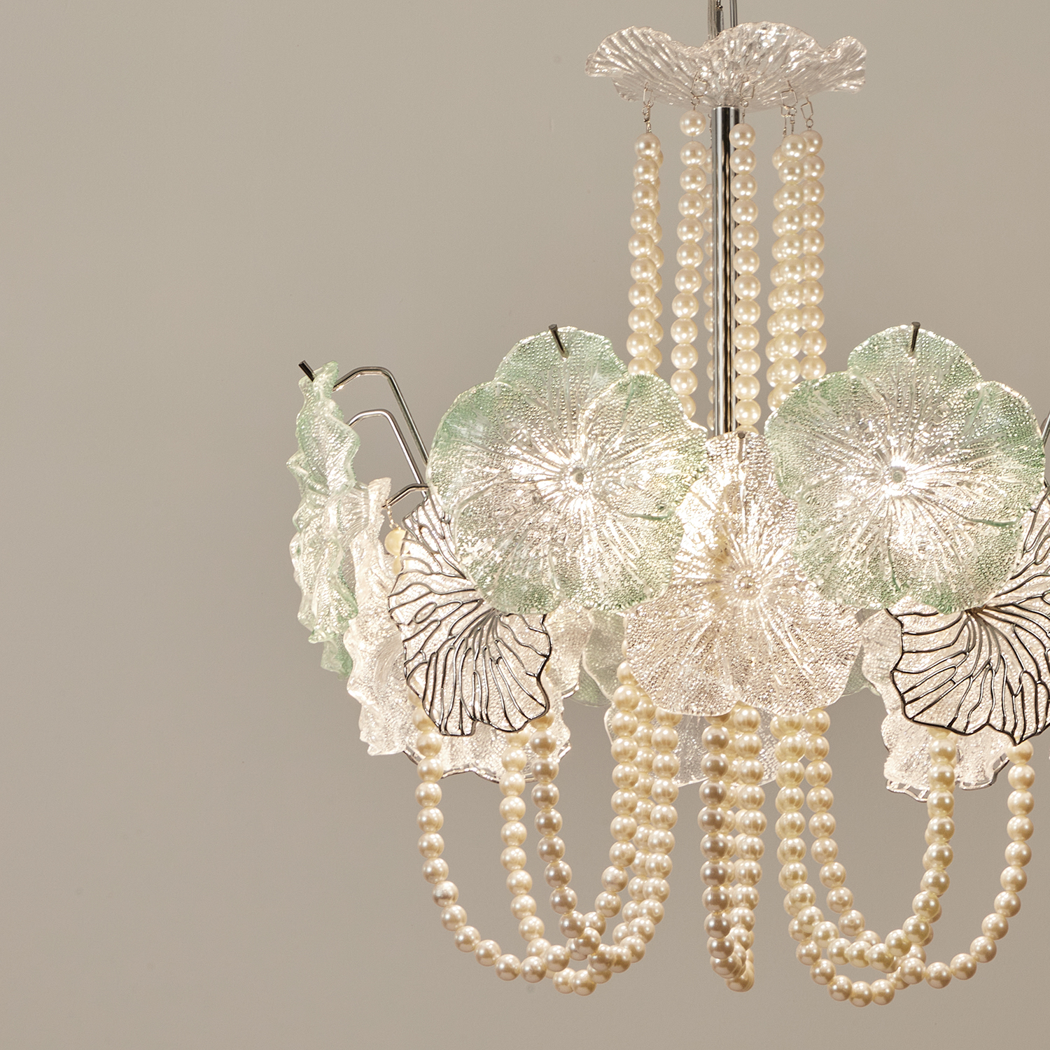 Pearl Green Lotus Glass Chandelier