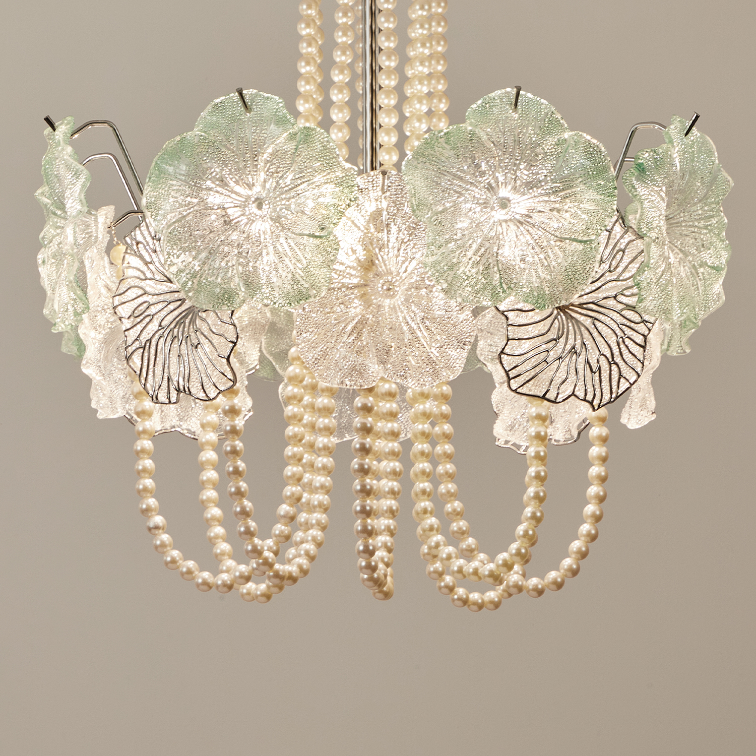 Pearl Green Lotus Glass Chandelier
