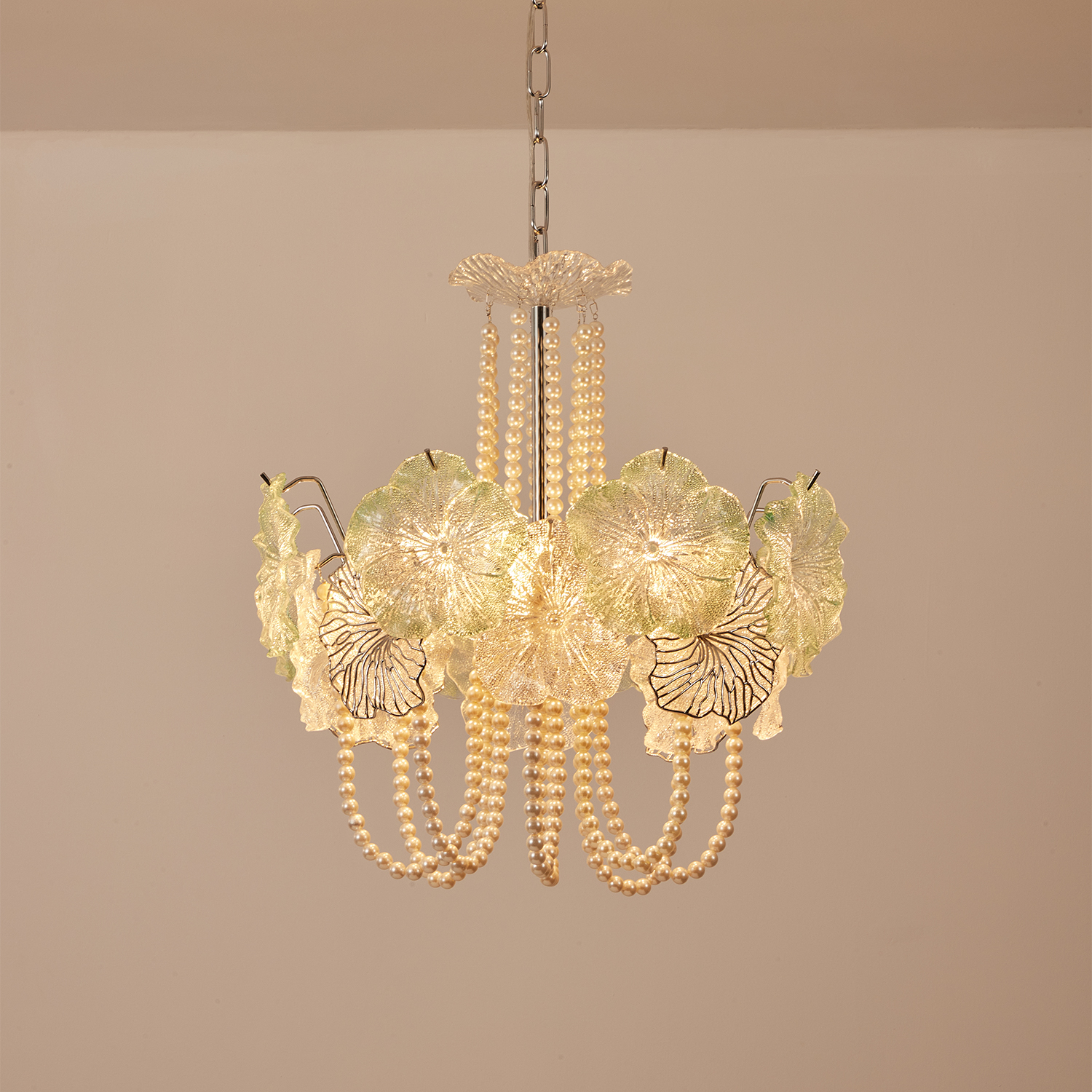 Pearl Green Lotus Glass Chandelier