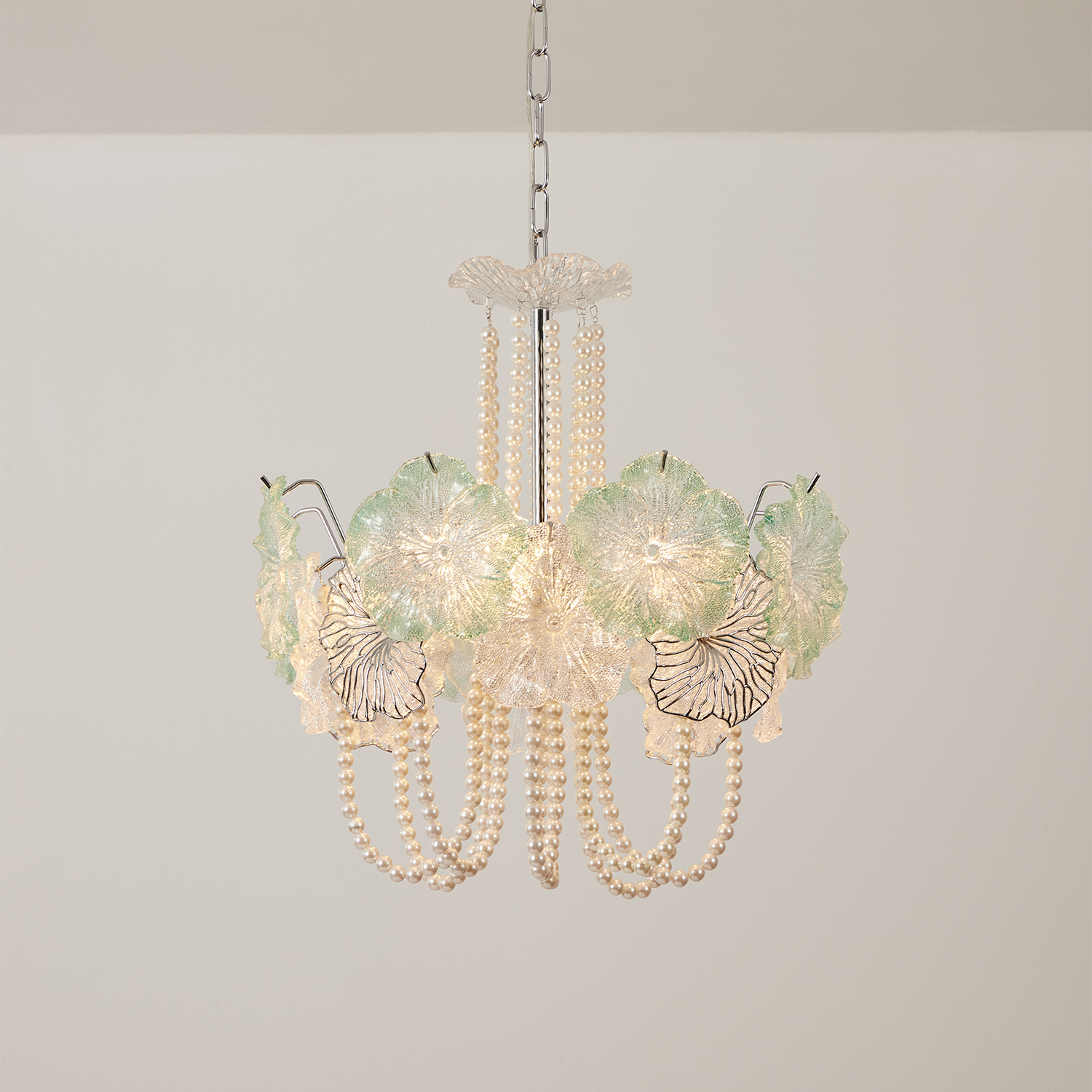 Pearl Green Lotus Glass Chandelier