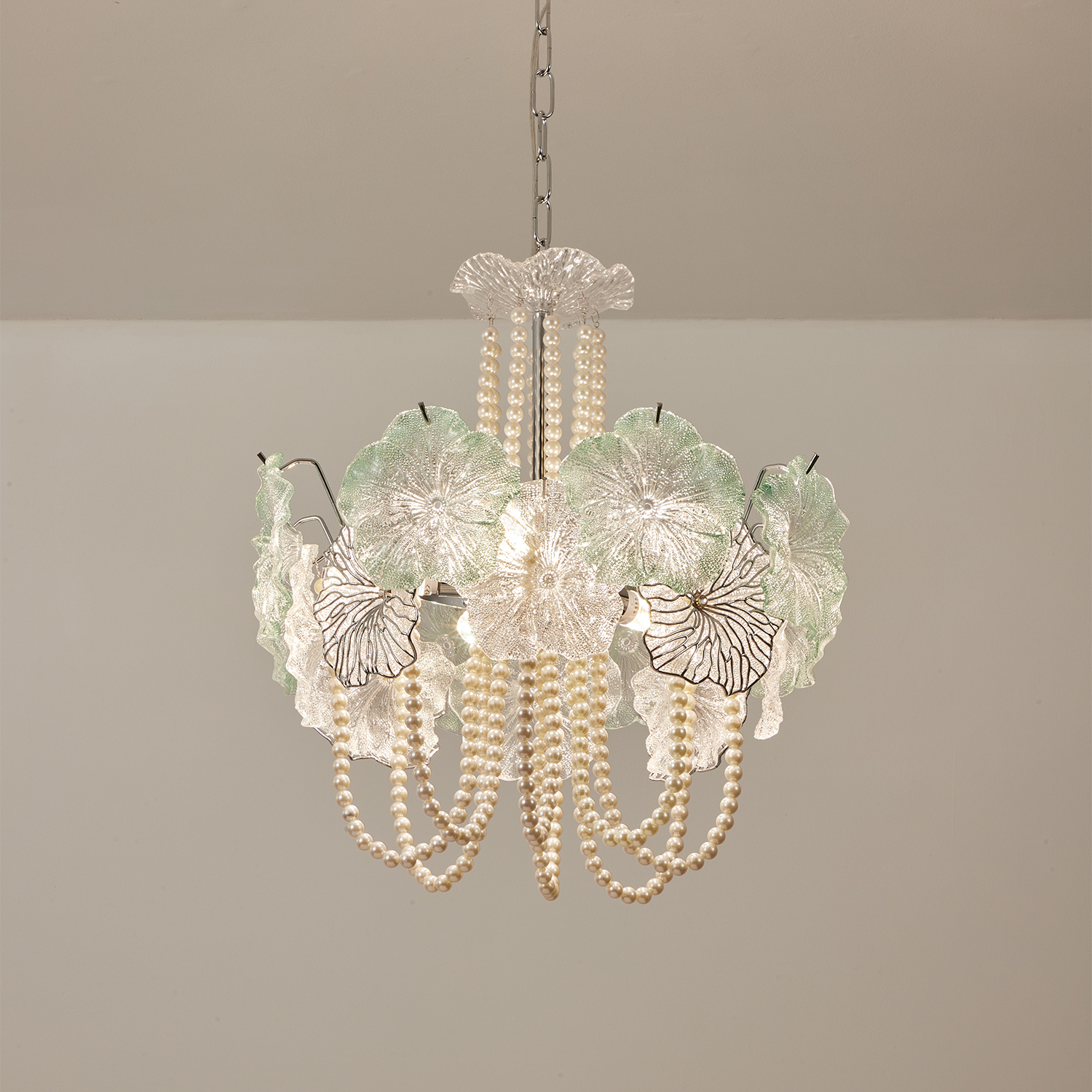 Pearl Green Lotus Glass Chandelier