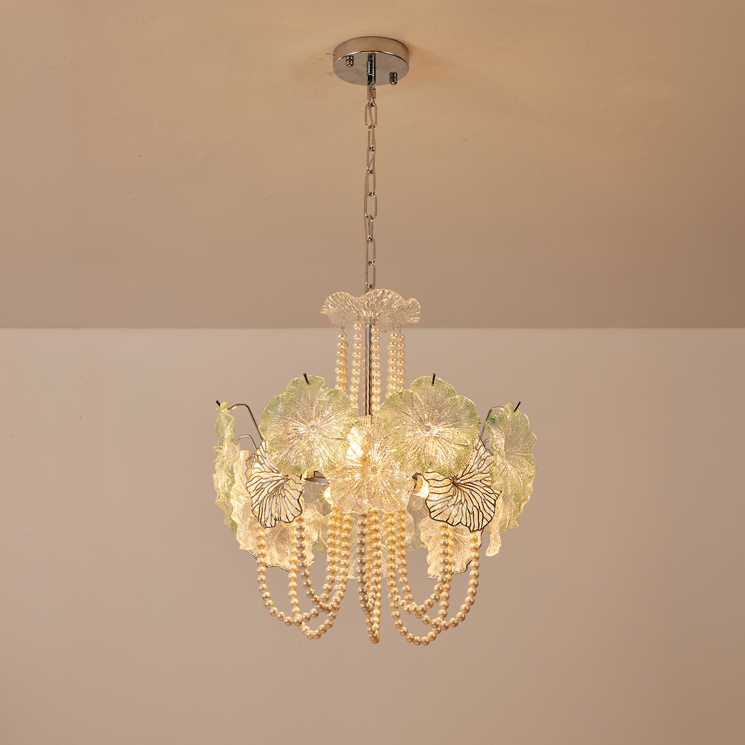 Pearl Green Lotus Glass Chandelier
