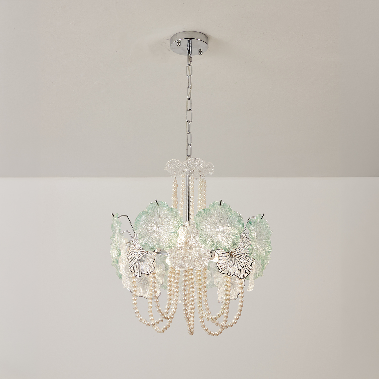 Pearl Green Lotus Glass Chandelier