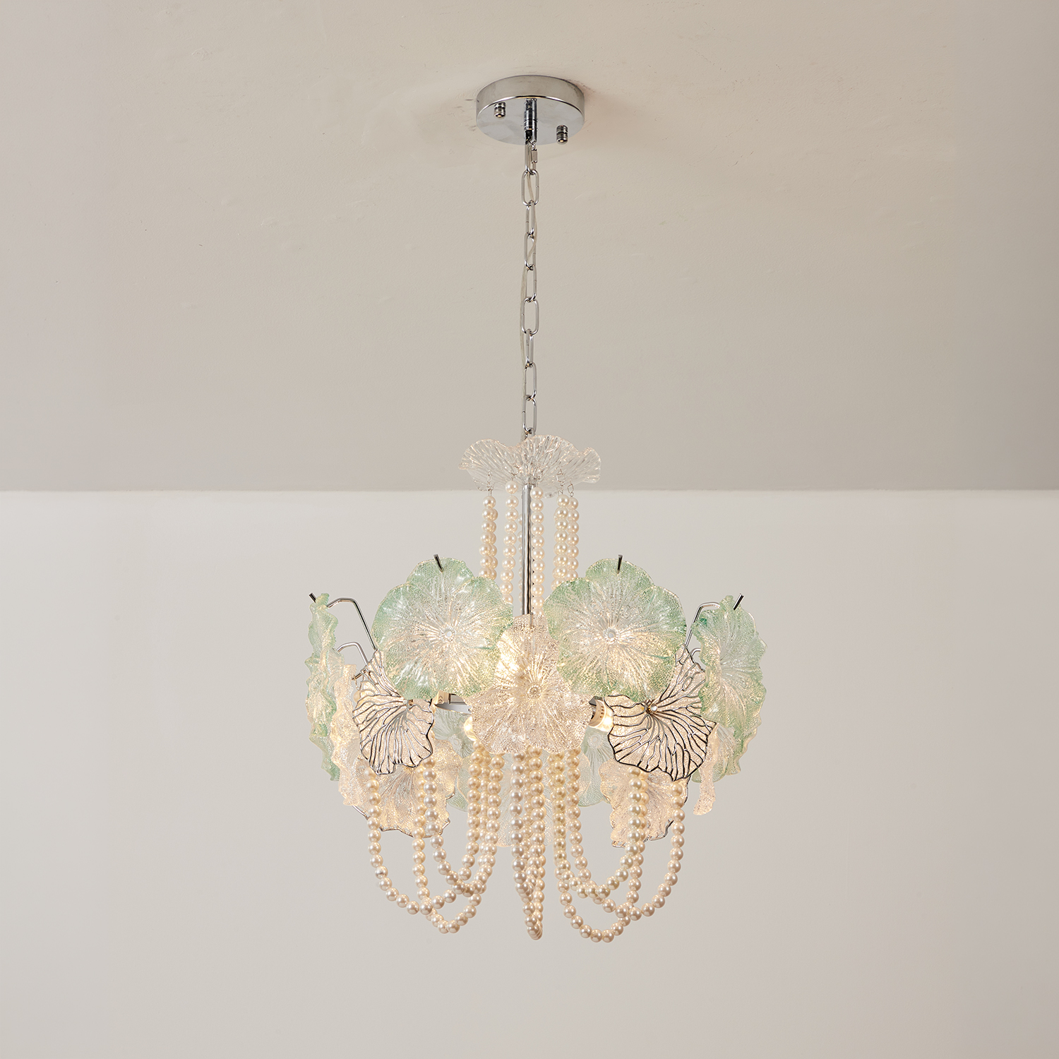 Pearl Green Lotus Glass Chandelier