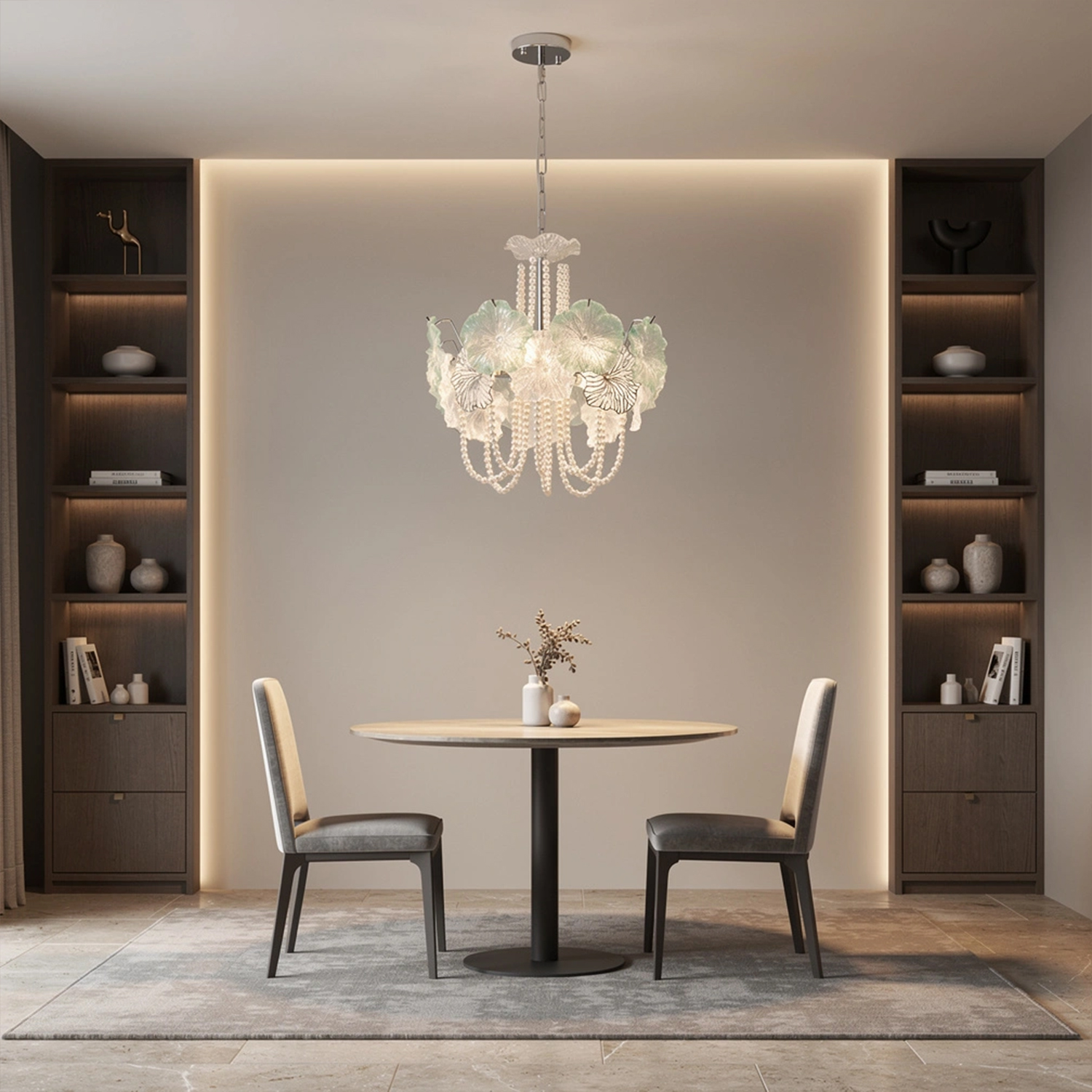 Pearl Green Lotus Glass Chandelier