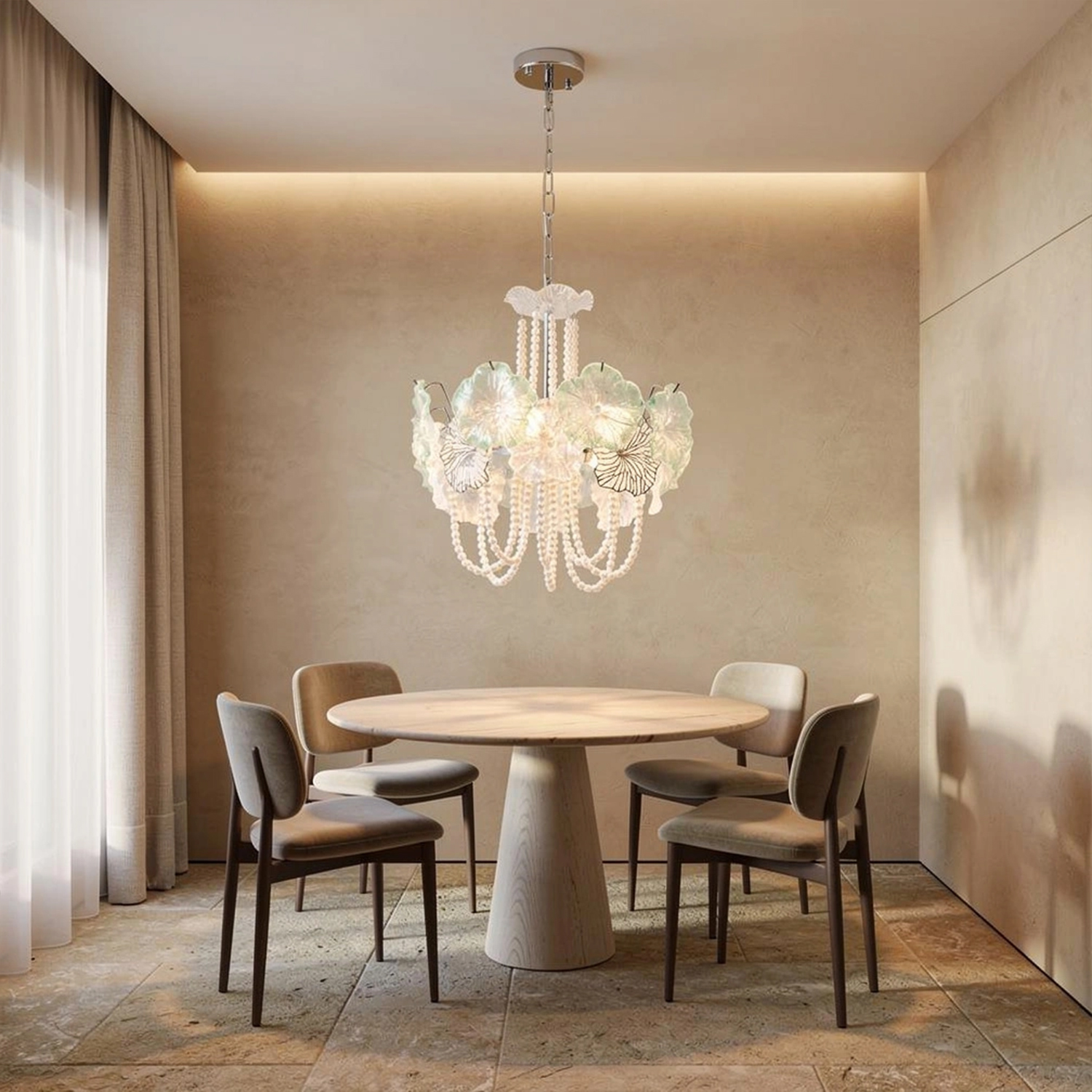 Pearl Green Lotus Glass Chandelier