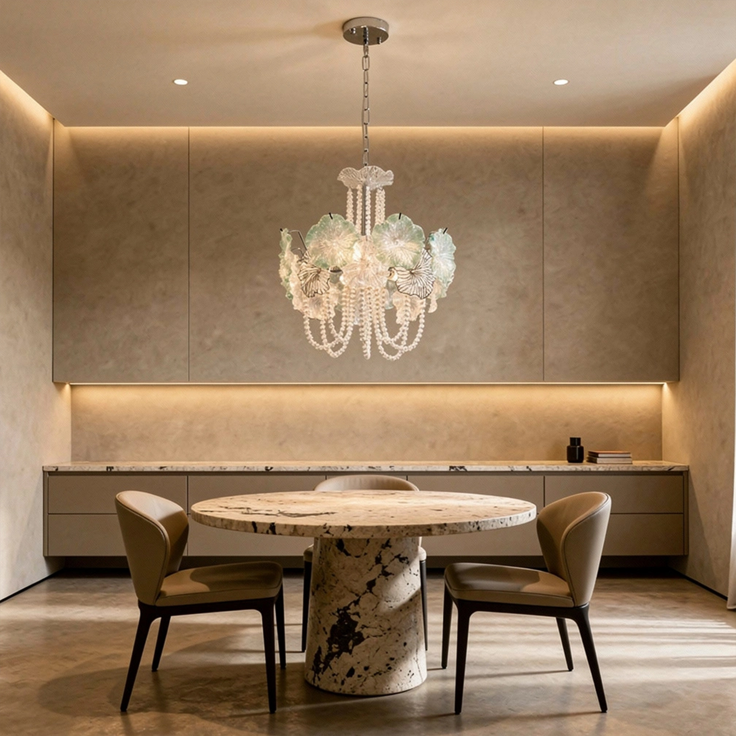 Pearl Green Lotus Glass Chandelier