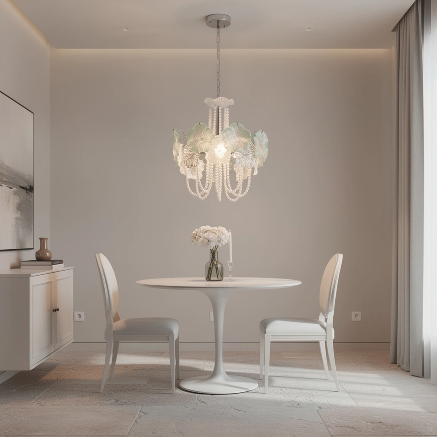 Pearl Green Lotus Glass Chandelier