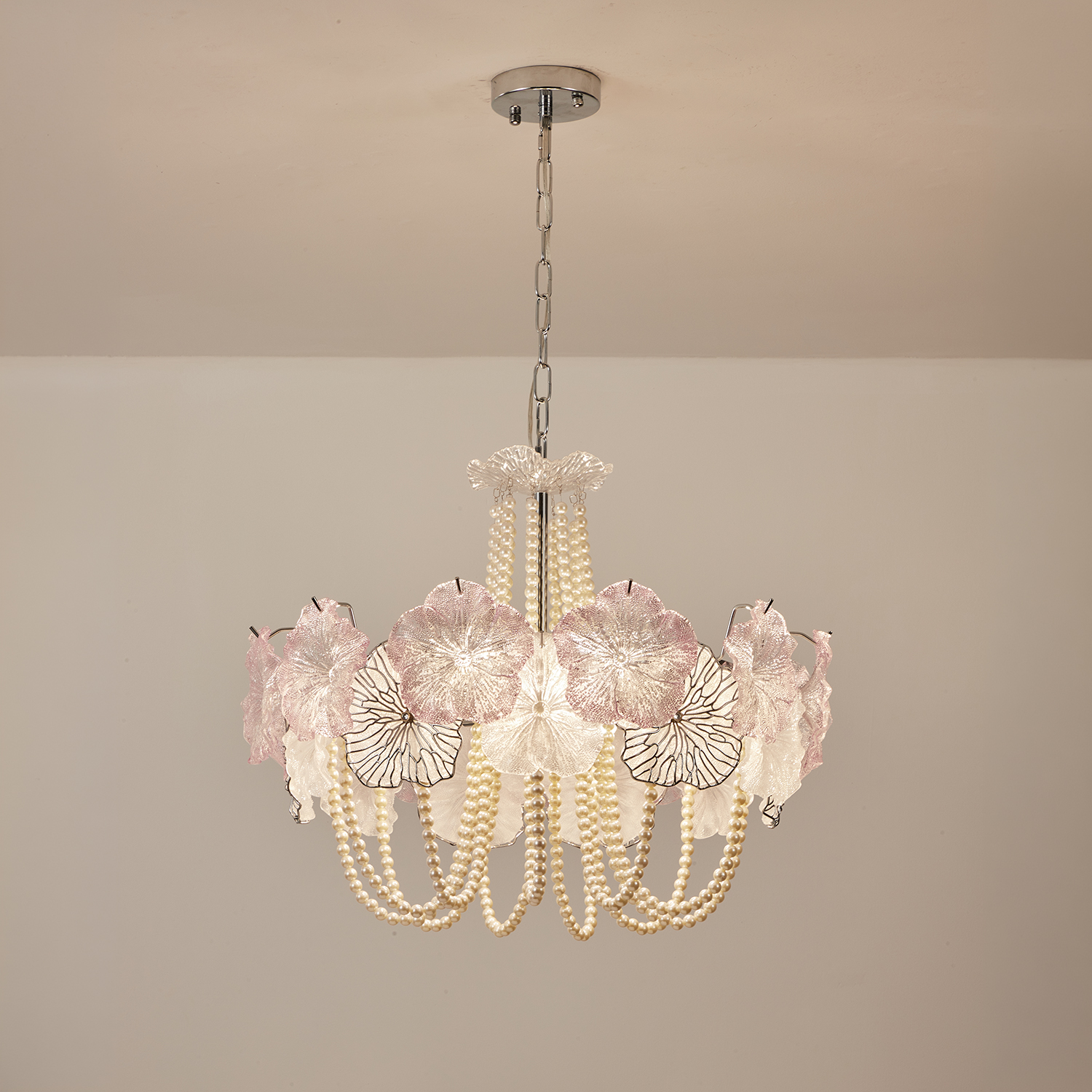 Pearl Pink Lotus Glass Chandelier