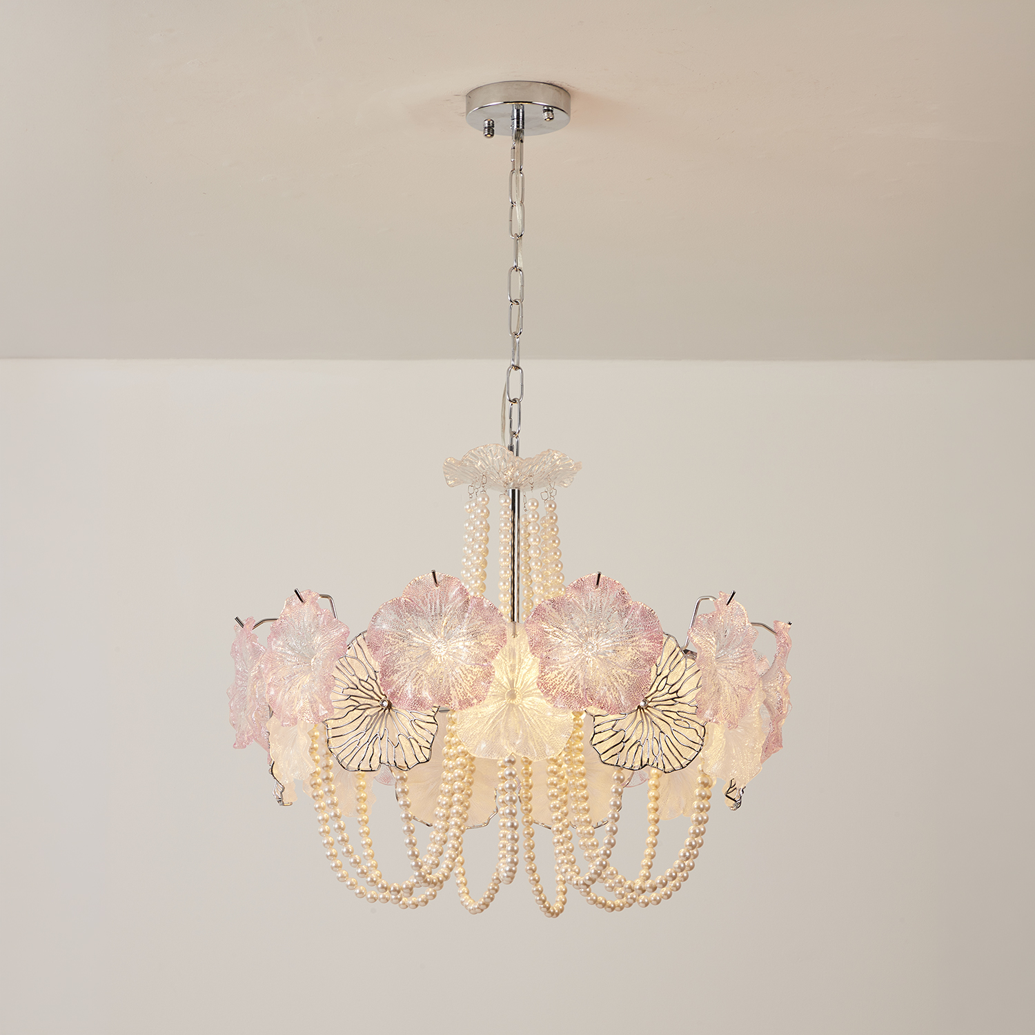 Pearl Pink Lotus Glass Chandelier