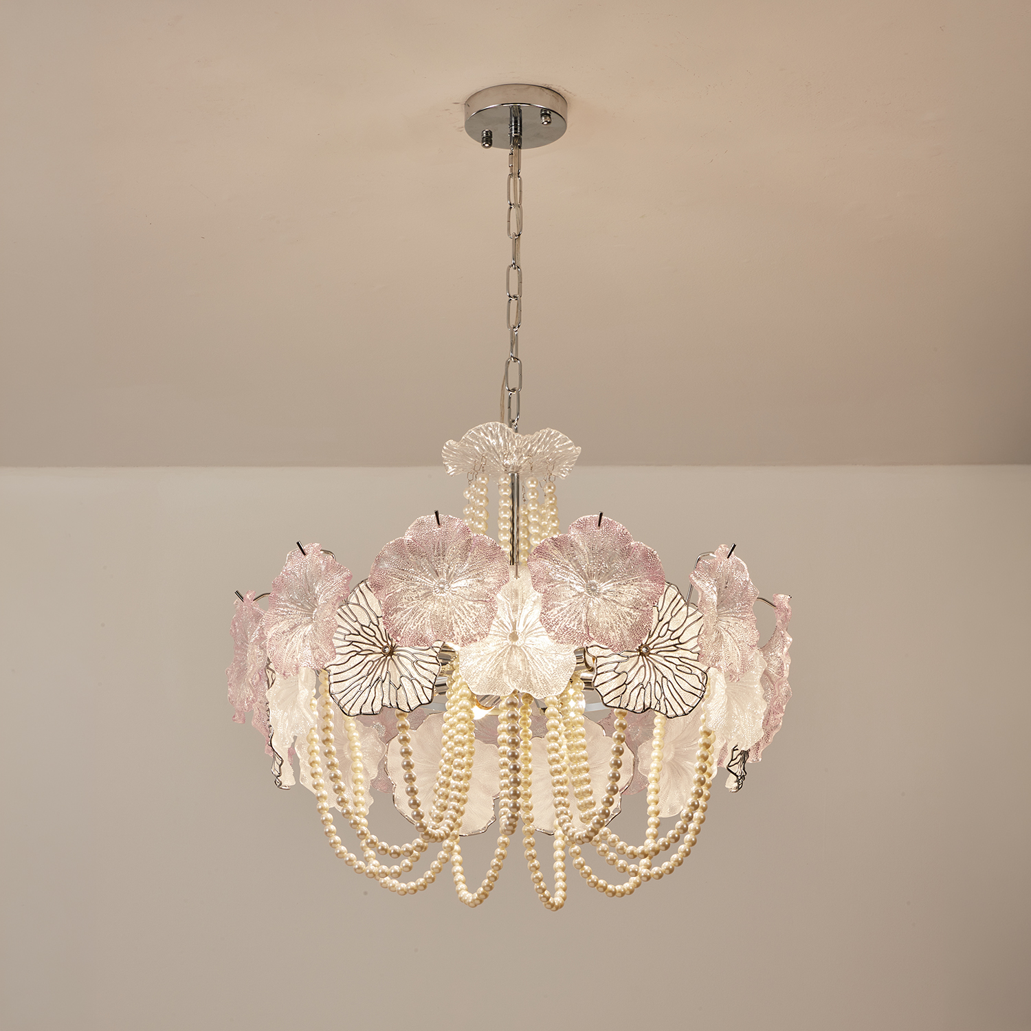 Pearl Pink Lotus Glass Chandelier
