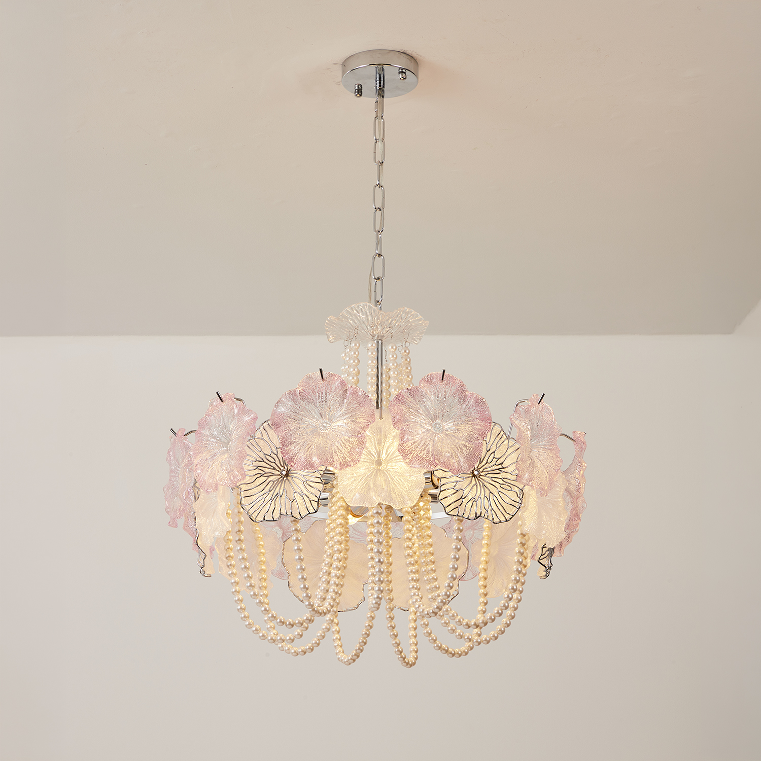Pearl Pink Lotus Glass Chandelier