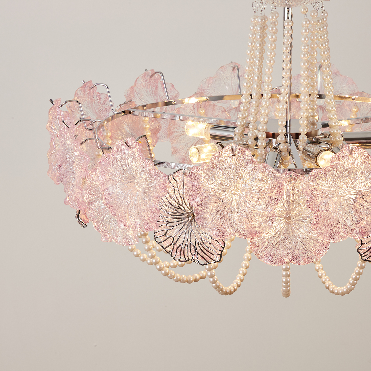 Pearl Pink Lotus Glass Chandelier