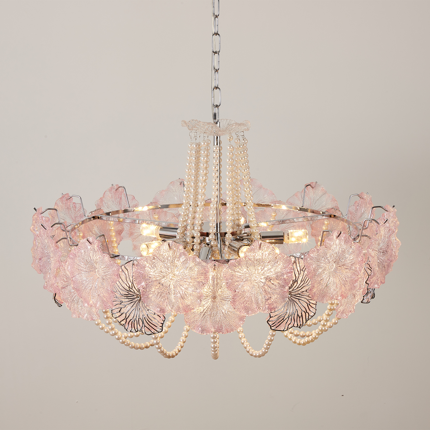 Pearl Pink Lotus Glass Chandelier