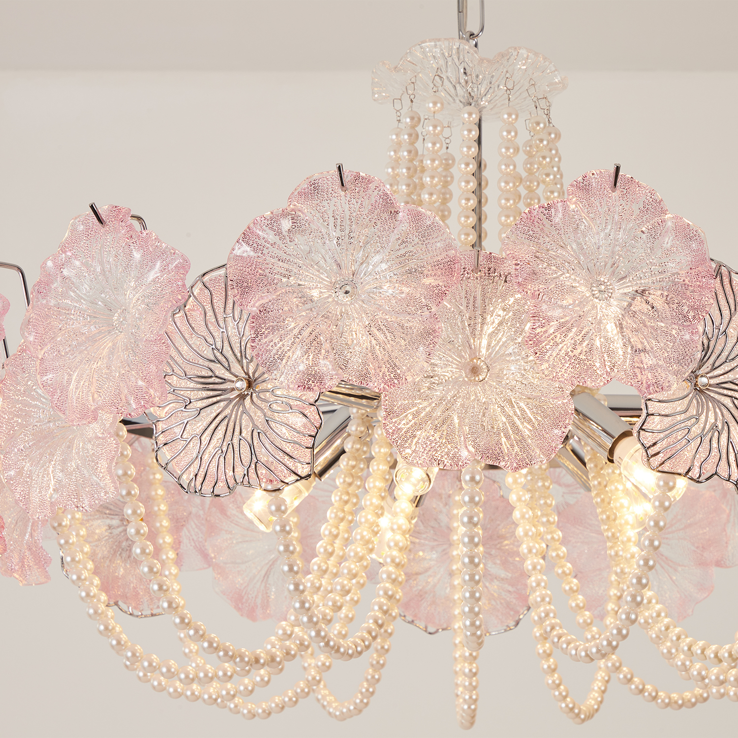 Pearl Pink Lotus Glass Chandelier