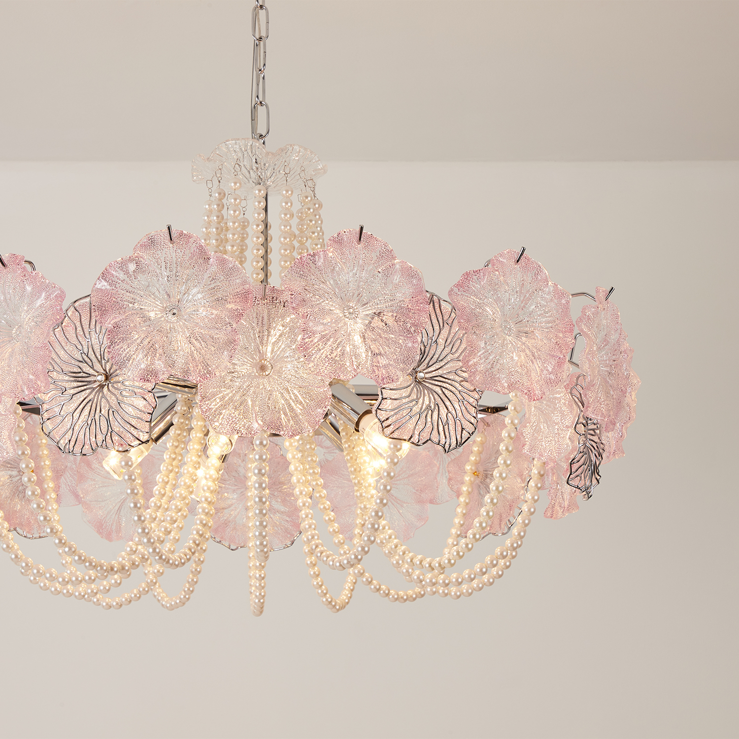 Pearl Pink Lotus Glass Chandelier